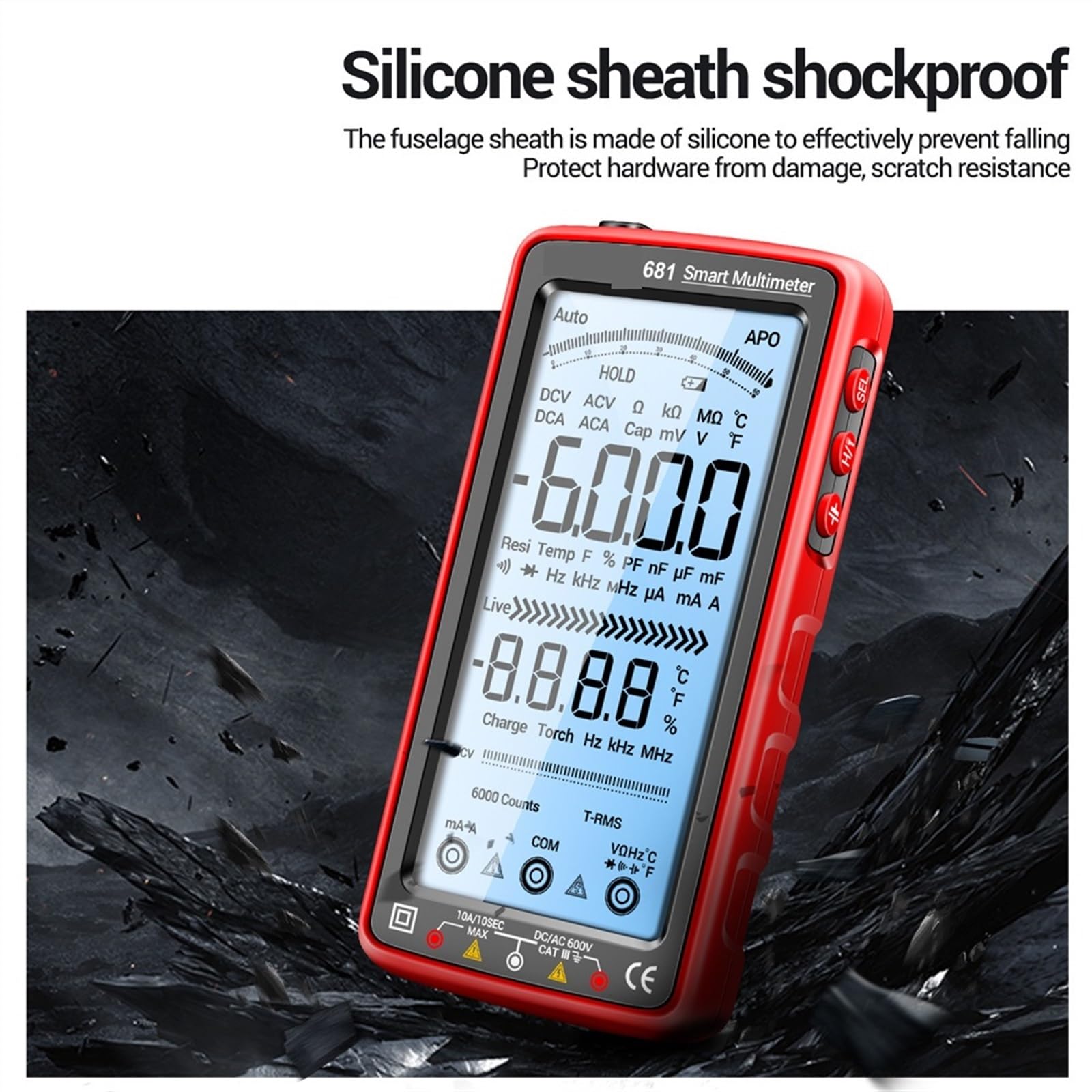 Wielu testerów 681 inteligentny multimetr akumulatorowy zapobiegający spalaniu True RMS multimetr tester napięcia Hz Ohm miernik diodowy z osłoną ekranu LCD (Color : 681 red)