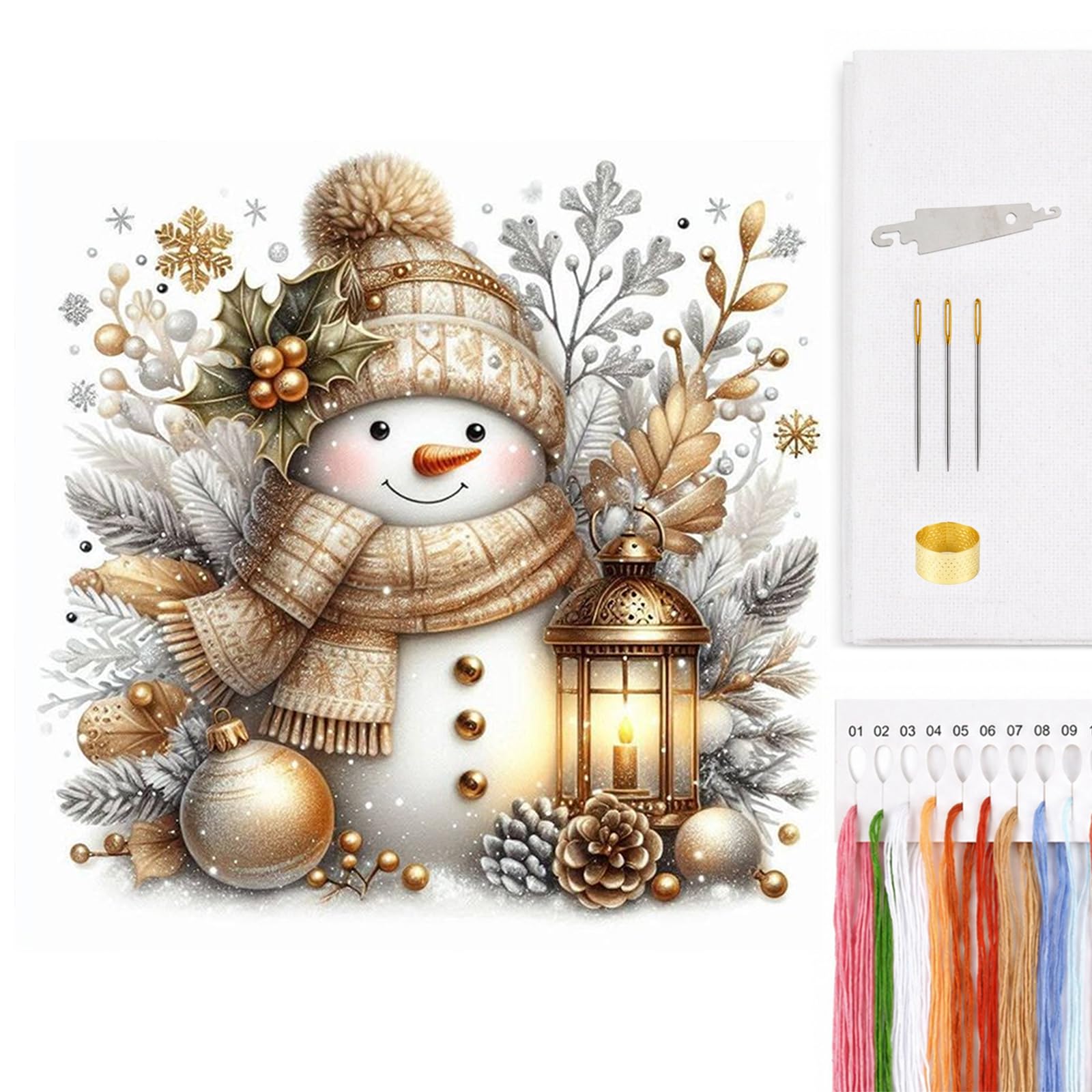 POETRYDRAW Golden Brown Snowman Full 11CT 3 Strands DIY Counted Cross Stitch Kits for Beginners Adults Gift Home Wall Decor Cross Stitch Patterns Arts Craft Kits 40x40cm (Golden Glow)