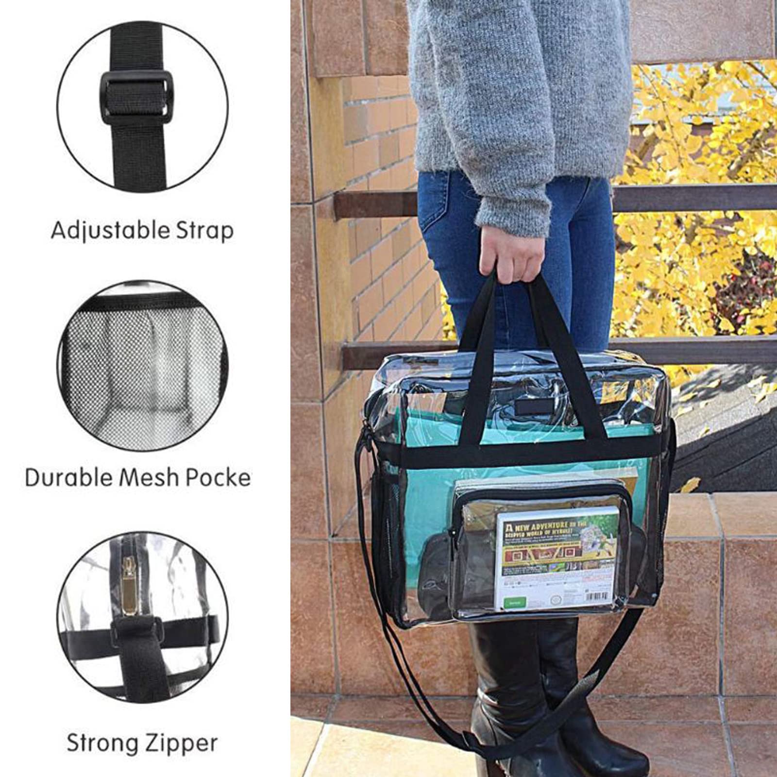 Bolsa transparente Bolsa transparente de PVC BolsaTransparente Aprobada por el Estadio Bolsa de Viaje Portátil de Maquillaje para Trabajo,Juegos Deportivos y Conciertos,30 x 30 x 15cm