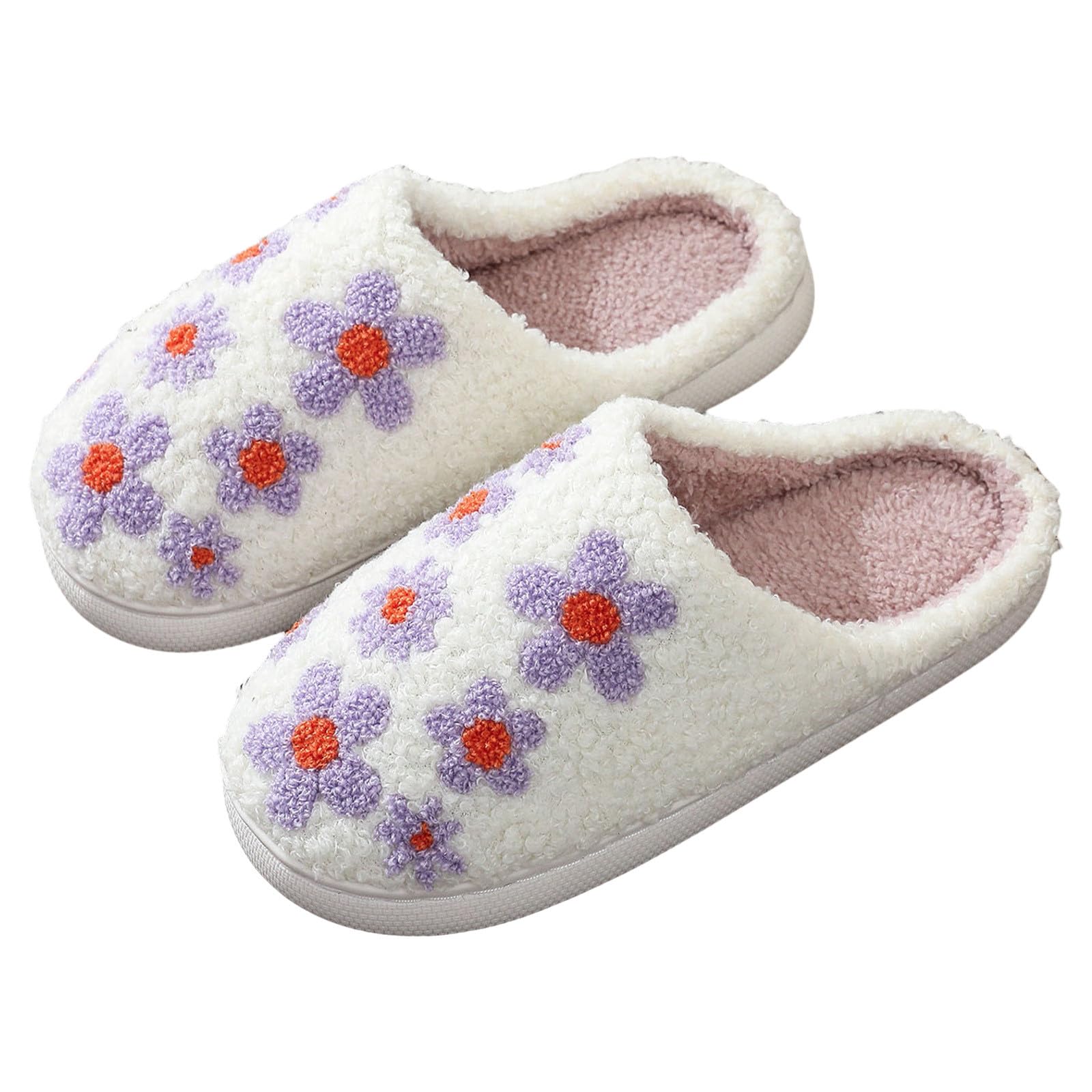 Chaussons D'hiver Femme - Motif Fleurs, Rembourrés Coton, Semelle Caoutchouc Antidérapante, Confortables Intérieur/extérieur