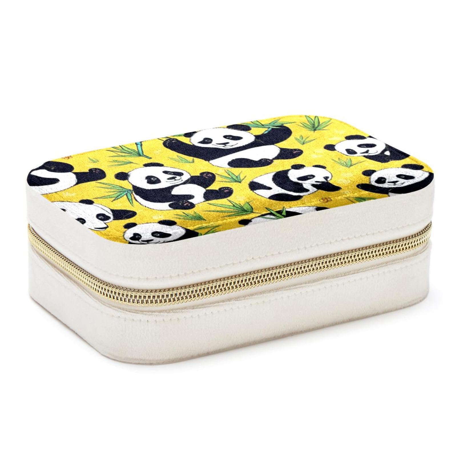 Boîte à bijoux panda jaune, grand organiseur de voyage portable pour femmes et filles