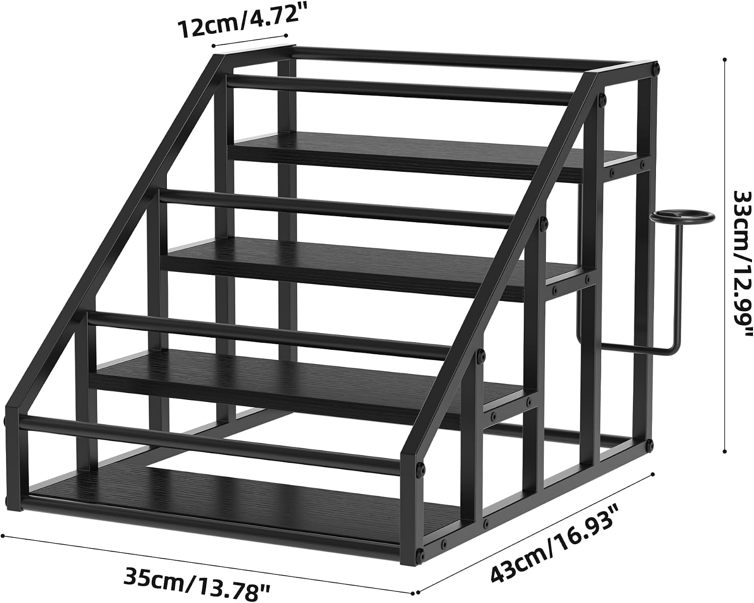 Coffee Syrup Rack Organizer, 4 Tier Countertop Storage Shelves, Kitchen Storage, 16 Syrup Bottle Stand Holder for Wine, Liquor, Kitchen Coffee Station Organizer Rack, 13.8"x16.9"x13.0", Black