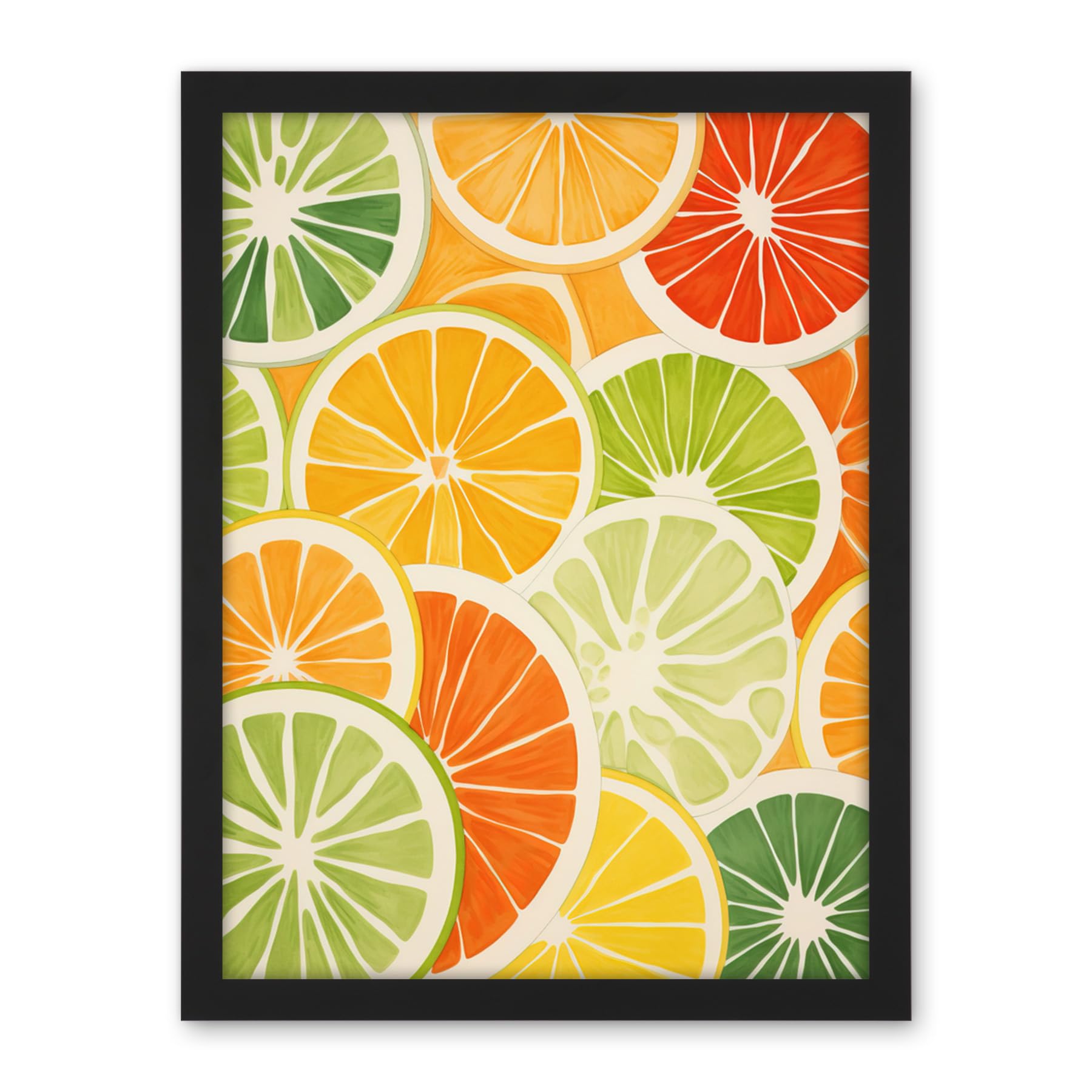 Artery8 Slices of Limes Oranges and Grapefruit Bright Watercolour Painting Kitchen Artwork Framed Wall Art Print 18X24 Inch