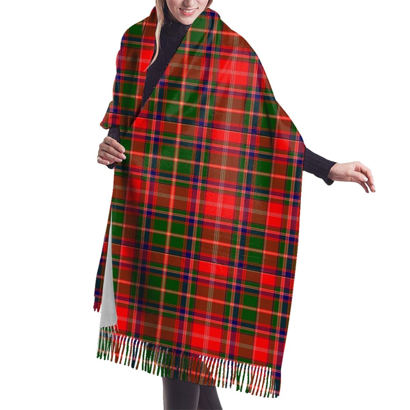 FJQWKLF Clan Somerville Tartan Women Blanket Scarf Long Shawl Graham Clan Tartan Cashmere Feel Shawl Wrap Winter Warm Scarf 77x27inch