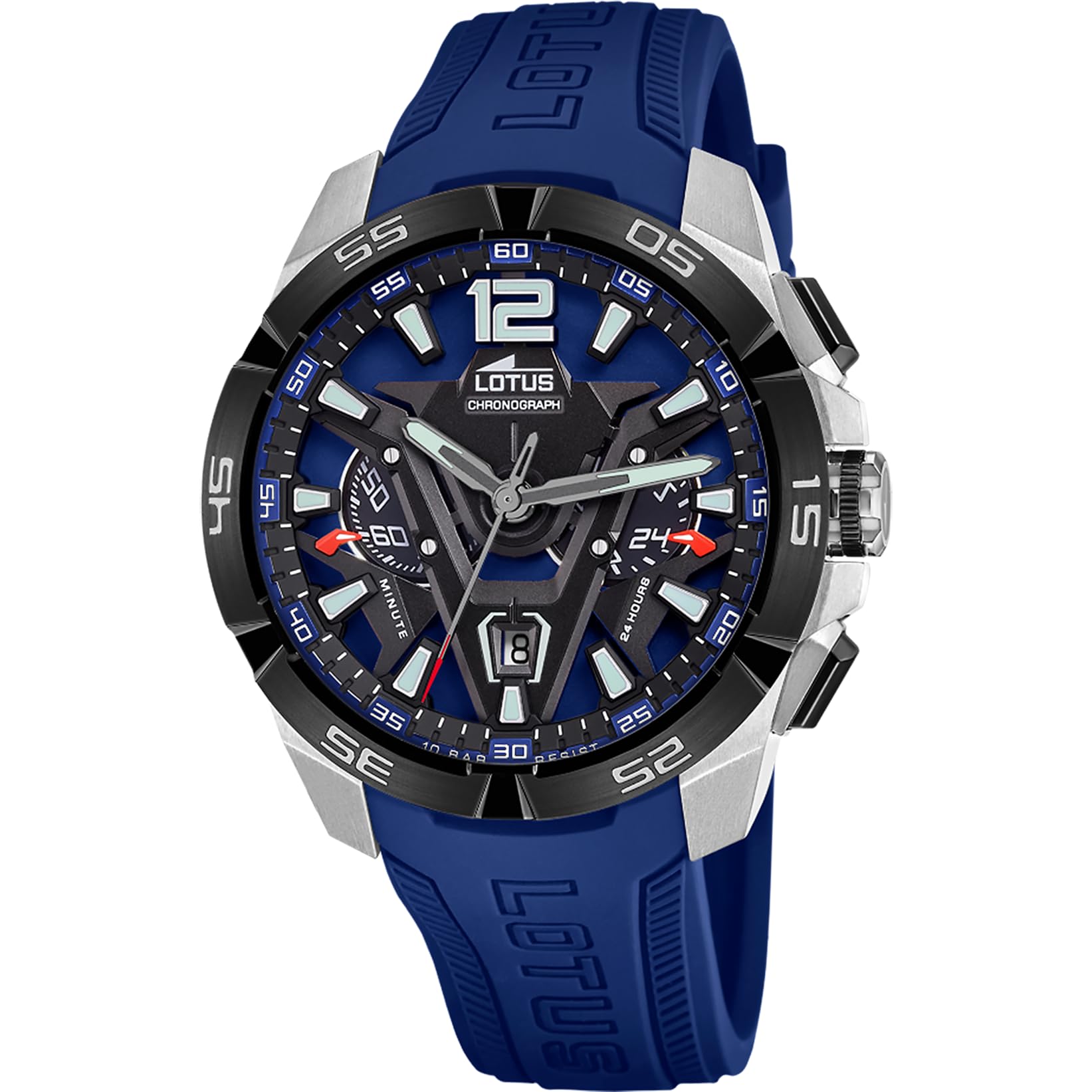 LOTUS Orologio Uomo Analogico Gomma Blu - Quarzo - Cronografo - Calendario - Vetro Minerale - Impermeabile 10 ATM 18944/1 Vortex