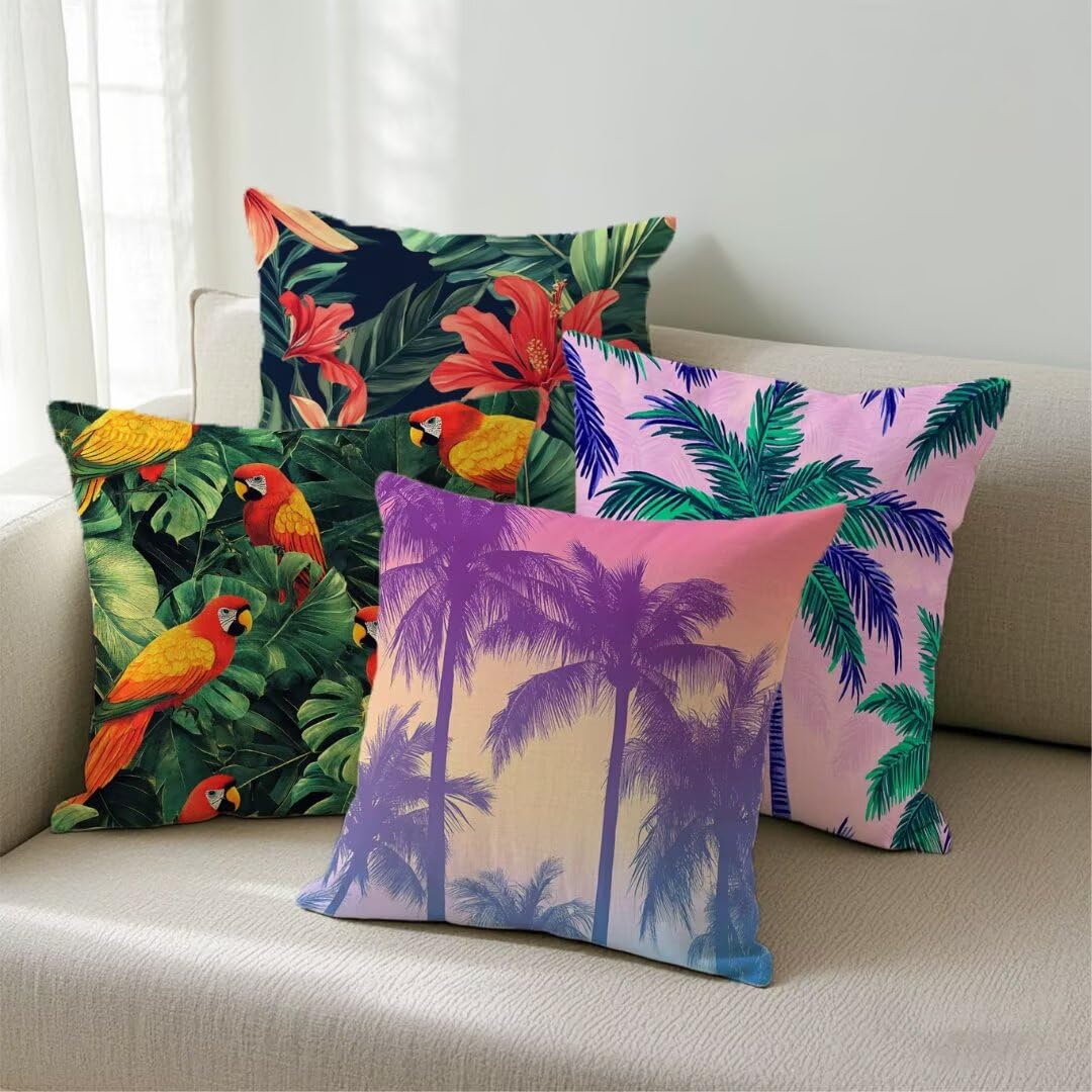 Fundas Cojines 55x55 cm Exterior Cojines Loro Fundas de Almohada Juego de 4, Cuadrados Funda Cojin Palmera Almohadas con Cremallera, Sofa Cama Decorativos para Hogar, Jardín, Salón y Dormitorio Ym609