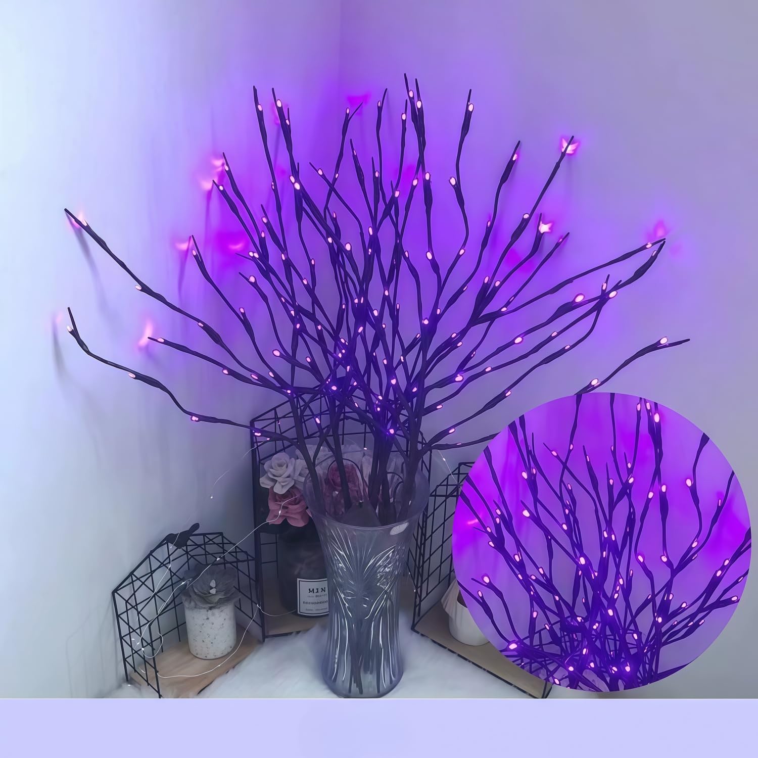 6 PCS LED Lighted Twig Branches 120 LED Beads Warm White Colored Battery Operated Decorative Branch Lights for Vase Bedroom Restaurant Coffee Bar Library Party Photo Background 70CM