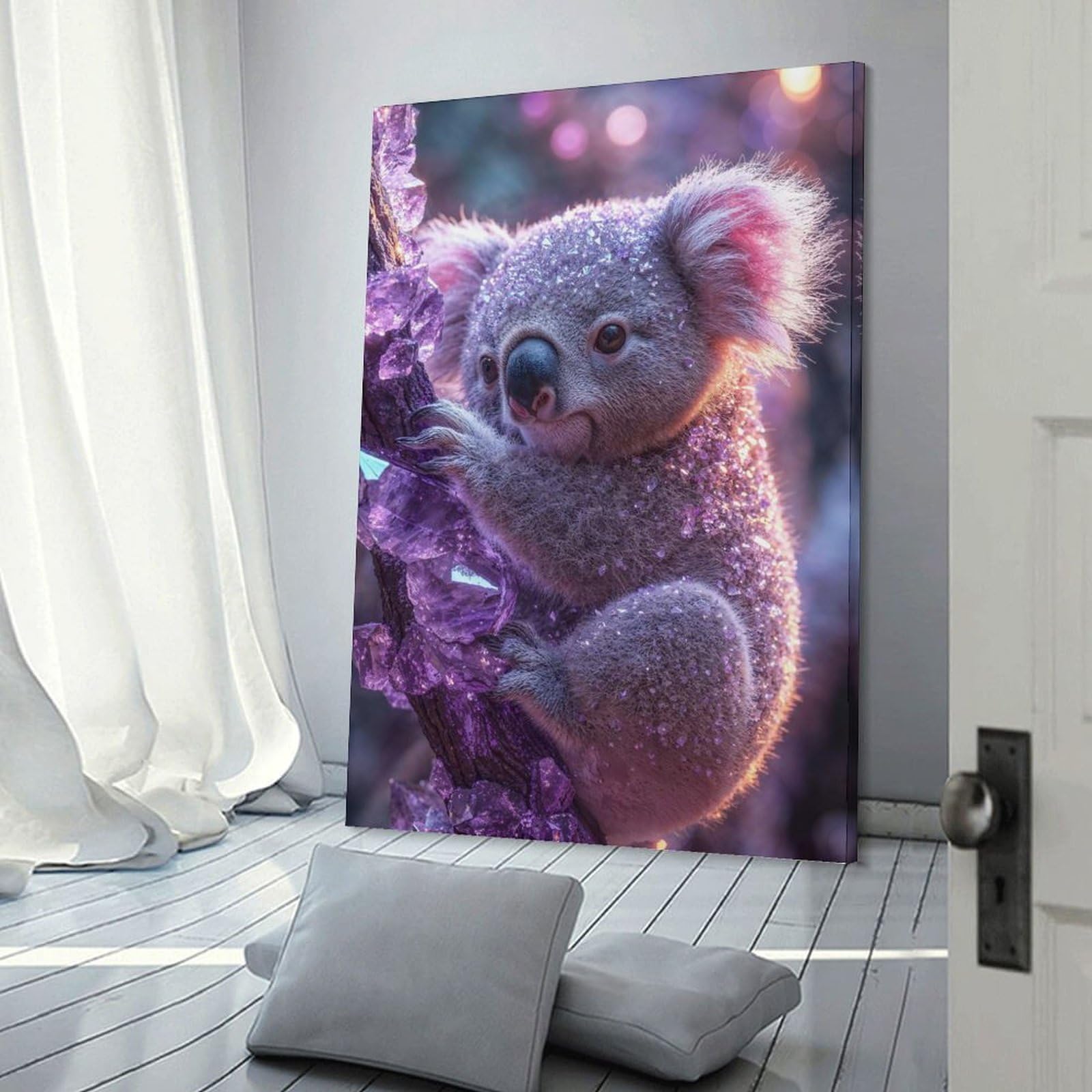 Junmoney Koala with Purple Crystals Wall Picture Print 20x30inch(50x75cm), for Bedroom Decor, Cosy Corners Or Studios, Home Artwork with A Soft Interior Feel