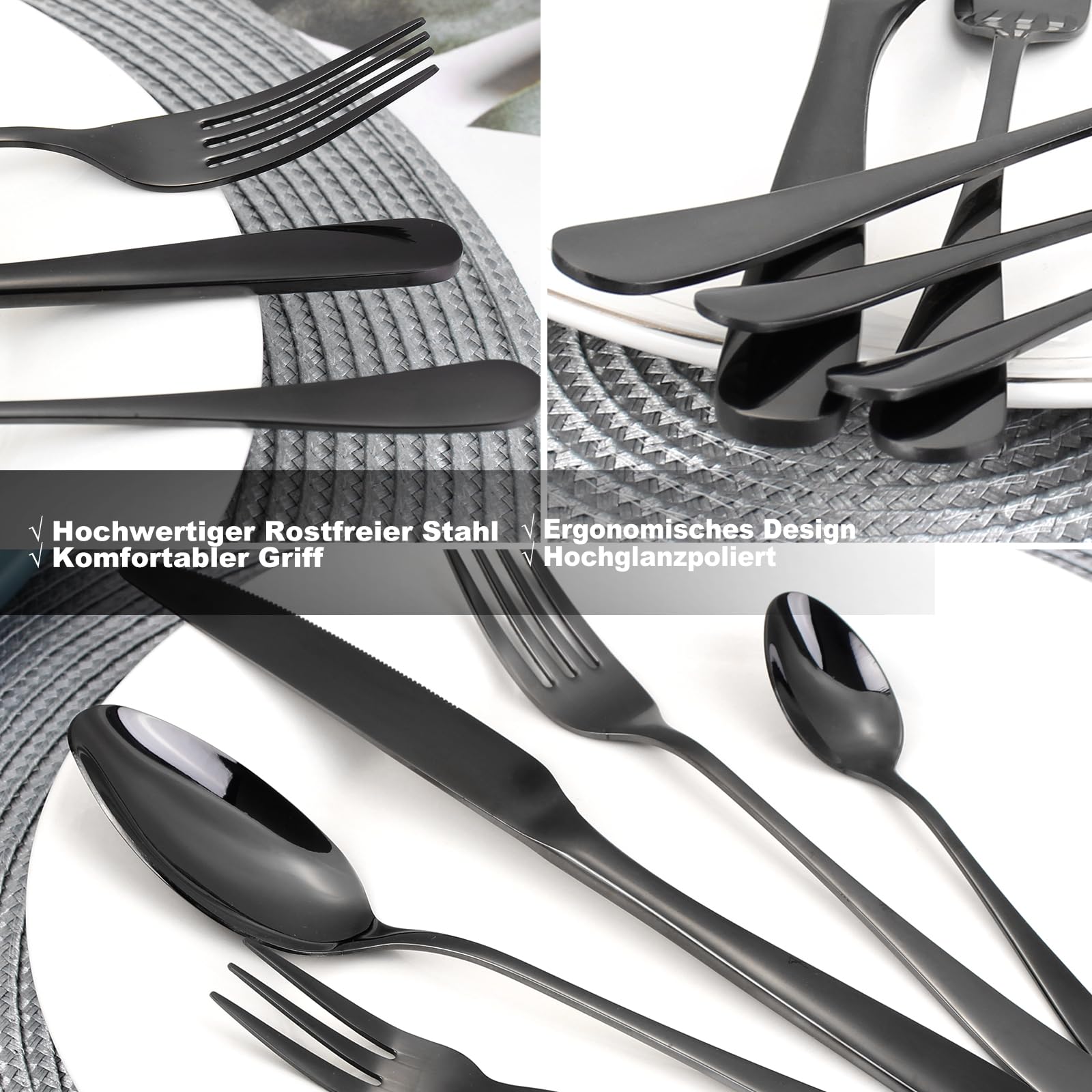 Besteck Set 6 Personen,Targzier 36 teiliges Edelstahl Besteckset mit Frühstücksmesser,Hochwertiges Essbesteck,Messer Gabel Löffel für Familie/Party/Hotel,Schwarzes&Spülmaschinenfest Bestecksets
