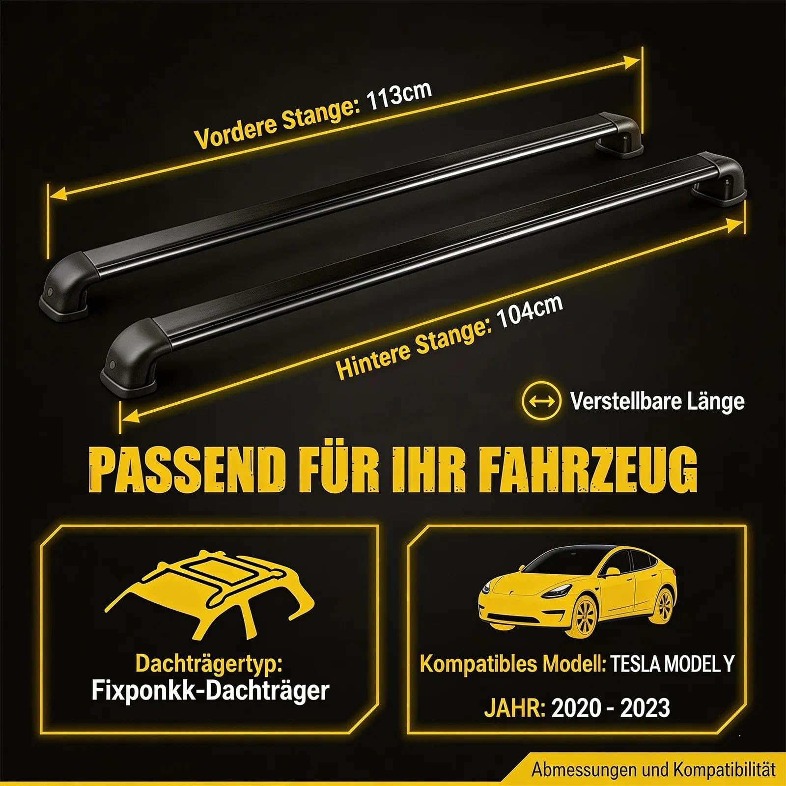 MIKKUPPA Premium Barras de Techo Transversales compatibles con Tesla Model Y 2020-2023 | Aluminio 6063 & PA6+30GF | para portaequipajes y portabicis