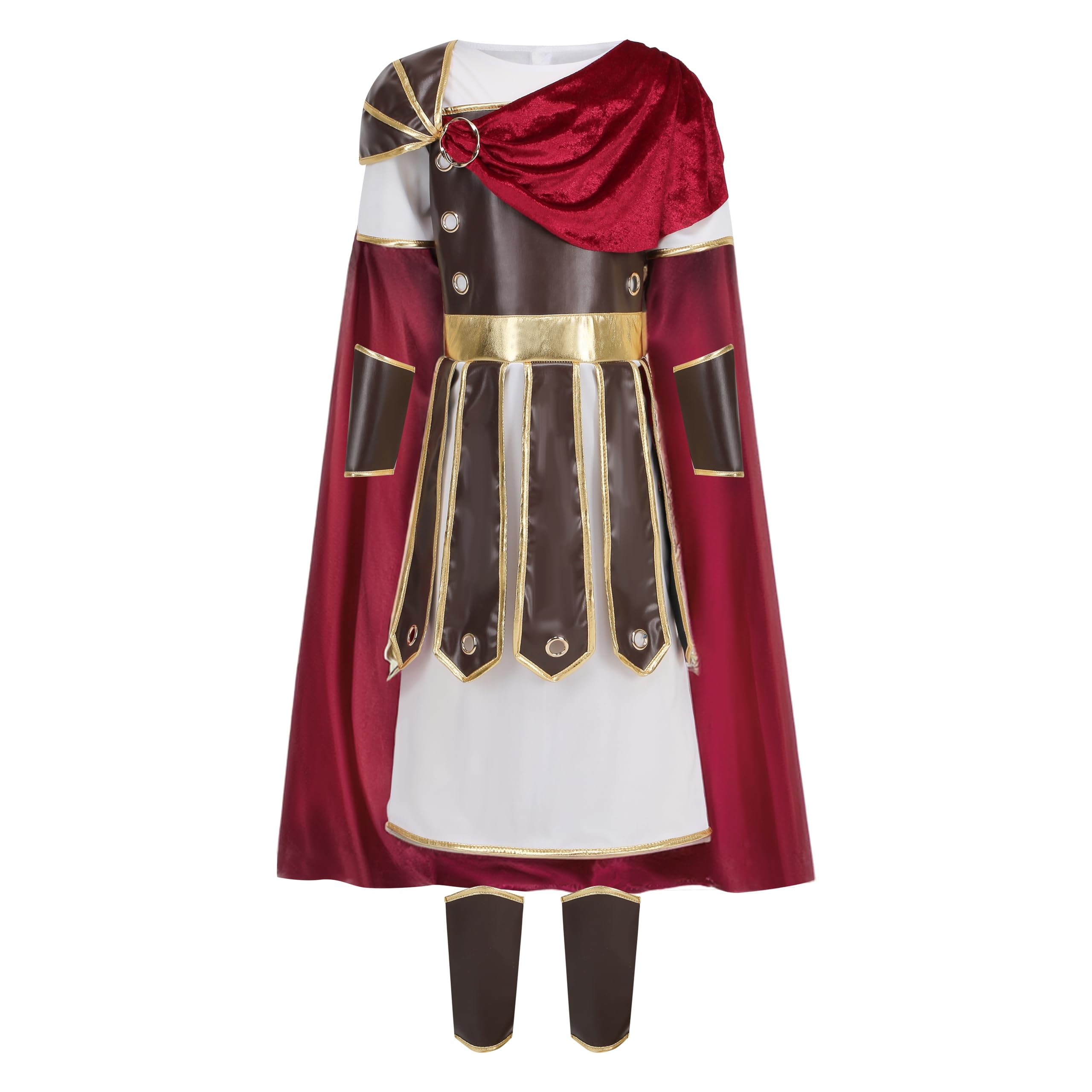 DELIVESS Children's Roman Warrior Costume With Multiple Accessories Cosplay Party Halloween Costume (Brown,12-14Y)
