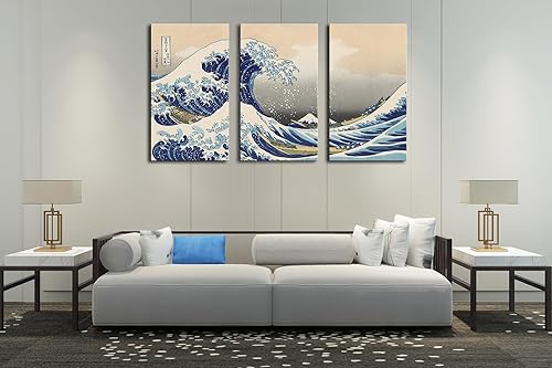 Miniatura 5 de The Great Wave Off Kanagawa (Triptych), Katsushika Hoki - Decoración de arte para pared, pintura clásica, paisaje marino abstracto, lienzo impreso,