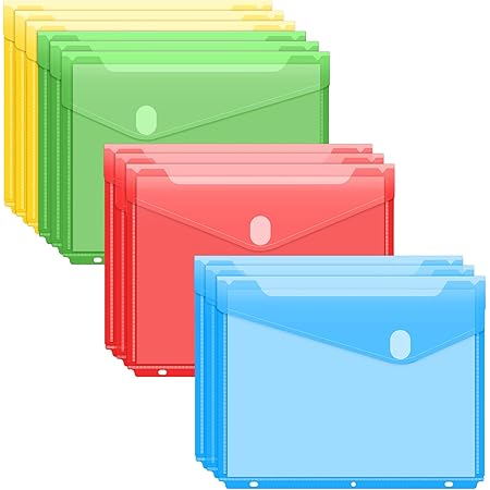 Sooez 12Pack Binder Folders with Space-Saving Closure, Super Heavyweight Binder Pockets for 3 Ring Binder, High Capacity Binder Pouch, Side Loading, 3 Ring Folders with Pockets, Letter Size, 4 Colors