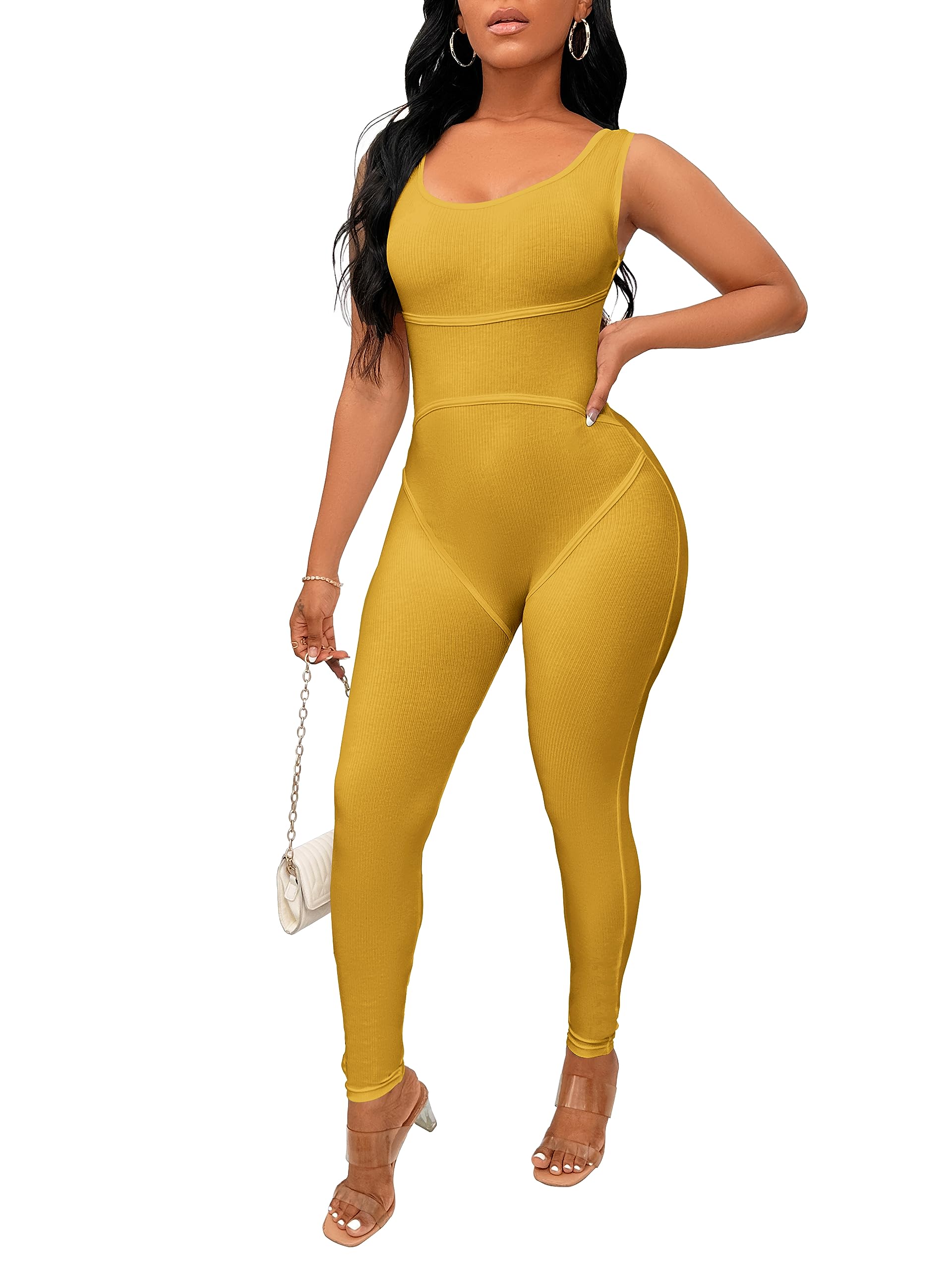 TOPSRANI Womens One Piece Jumpsuits Outfits Bodycon Bodysuit Sexy Rompers Workout Unitard Playsuit Backless Cute Club