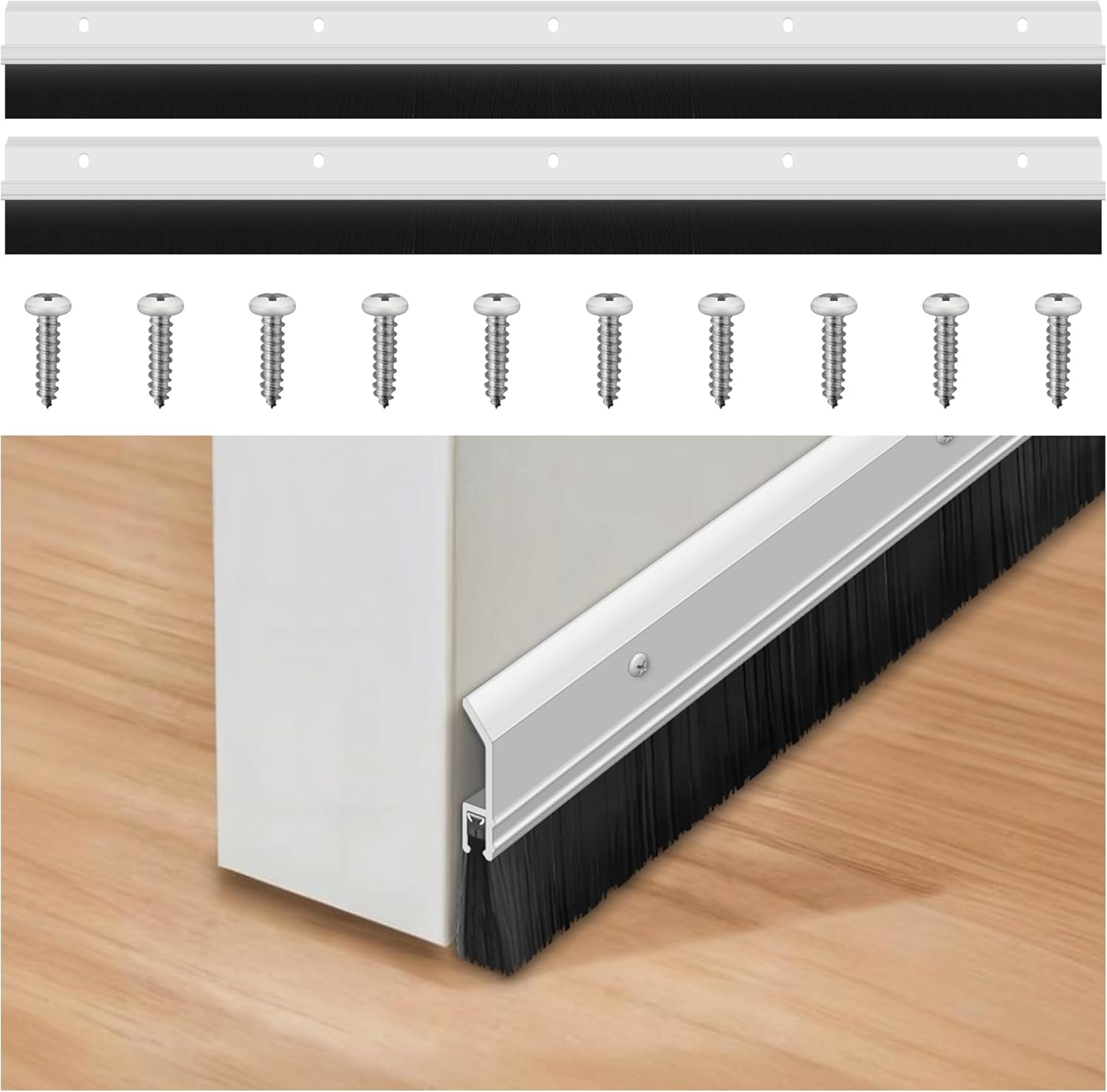 Aluminum Door Brush Sweep – Door Draft Stopper for Exterior & Interior Doors, Dust Proof, Noise Reduction, Energy Saving, Easy Installation