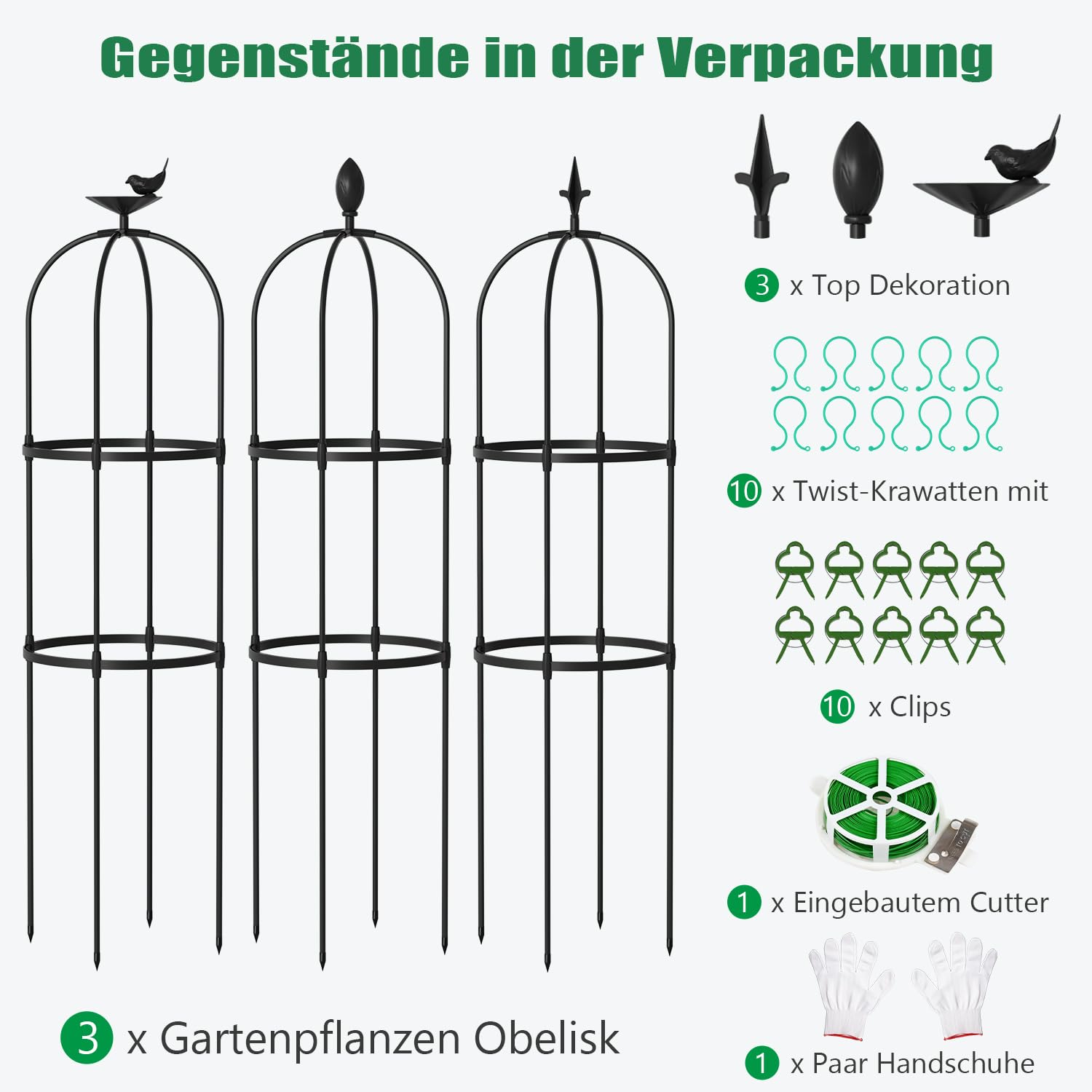 SUNYRISY Rankhilfe Garten Obelisk 3er Set, Rankgitter Käfige für Kletterpflanzen wie Blumen, Tomaten, Rosen usw, Witterungsbeständig Beschichtetes Metall Gartendekoration