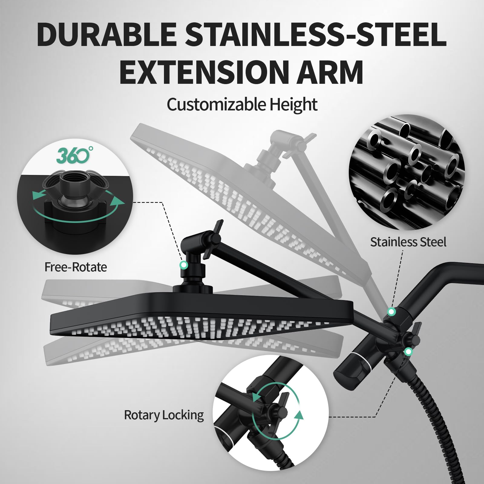 12 Inch Wide Rain Shower Head with Filtered Handheld Combo, High Pressure Rainfall Shower Head, 9 Spray Modes Handheld with 9-Inch Extension Arm, Comes with Filter Removes Chlorine(Dark Brown) — view 8
