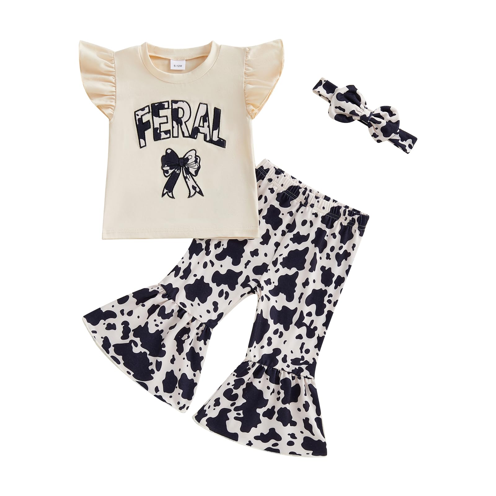 My First Rodeo Baby Girl Outfit Newborn Romper Pants Set | Infant Cowgirl Western Clothes Long Sleeve Romper Bell Bottom Pants 3Pcs Set 6-12 Months Khaki-super Cute