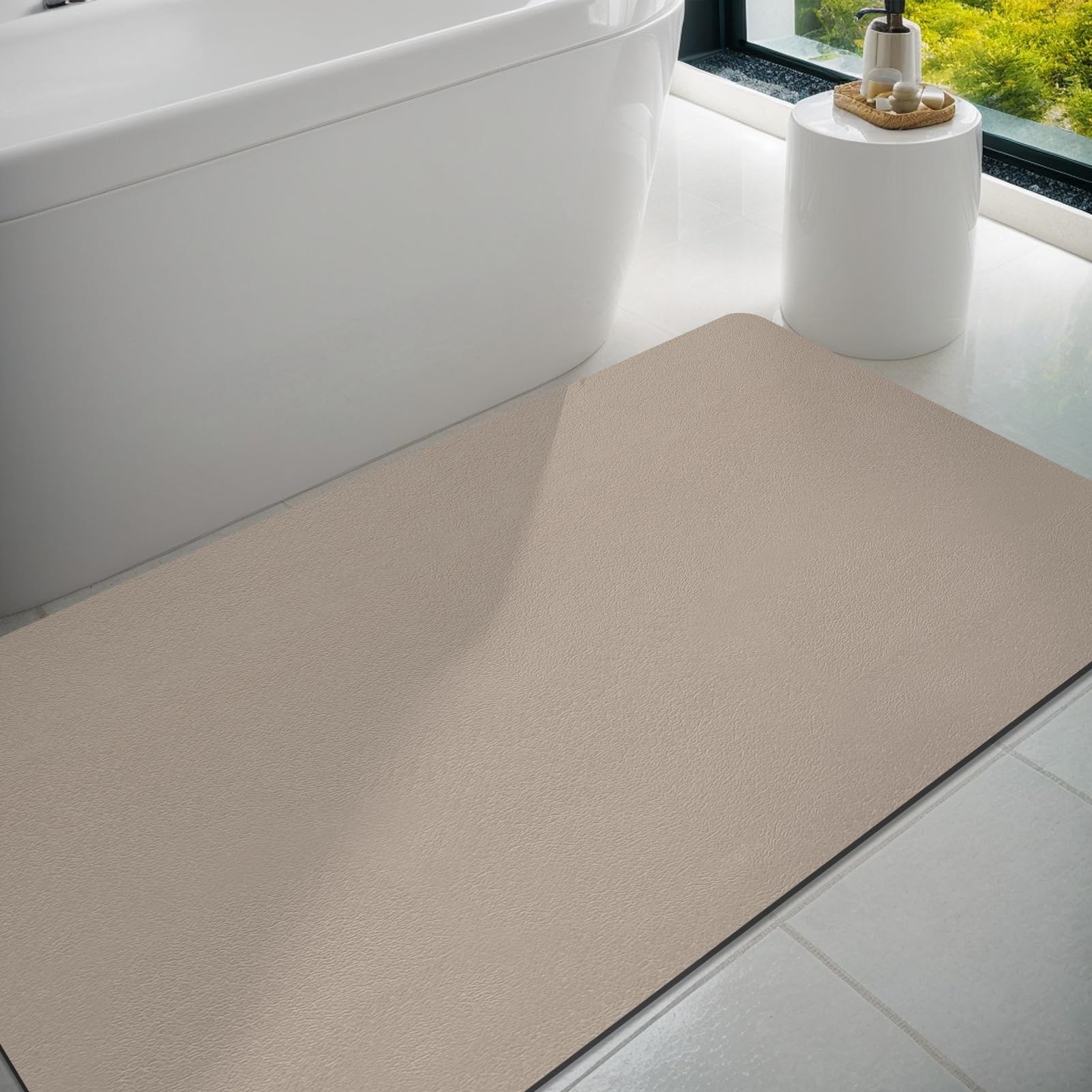 Dolic Bath Mat Bathroom Rugs Rubber Non-Slip Thin Bathroom Mat Absorbent Quick Dry Stain Resistant Bath Mat Rug for Floor Bathmat Easy Cleaning Shower Rug (Beige, 60 x 150cm) — image 1
