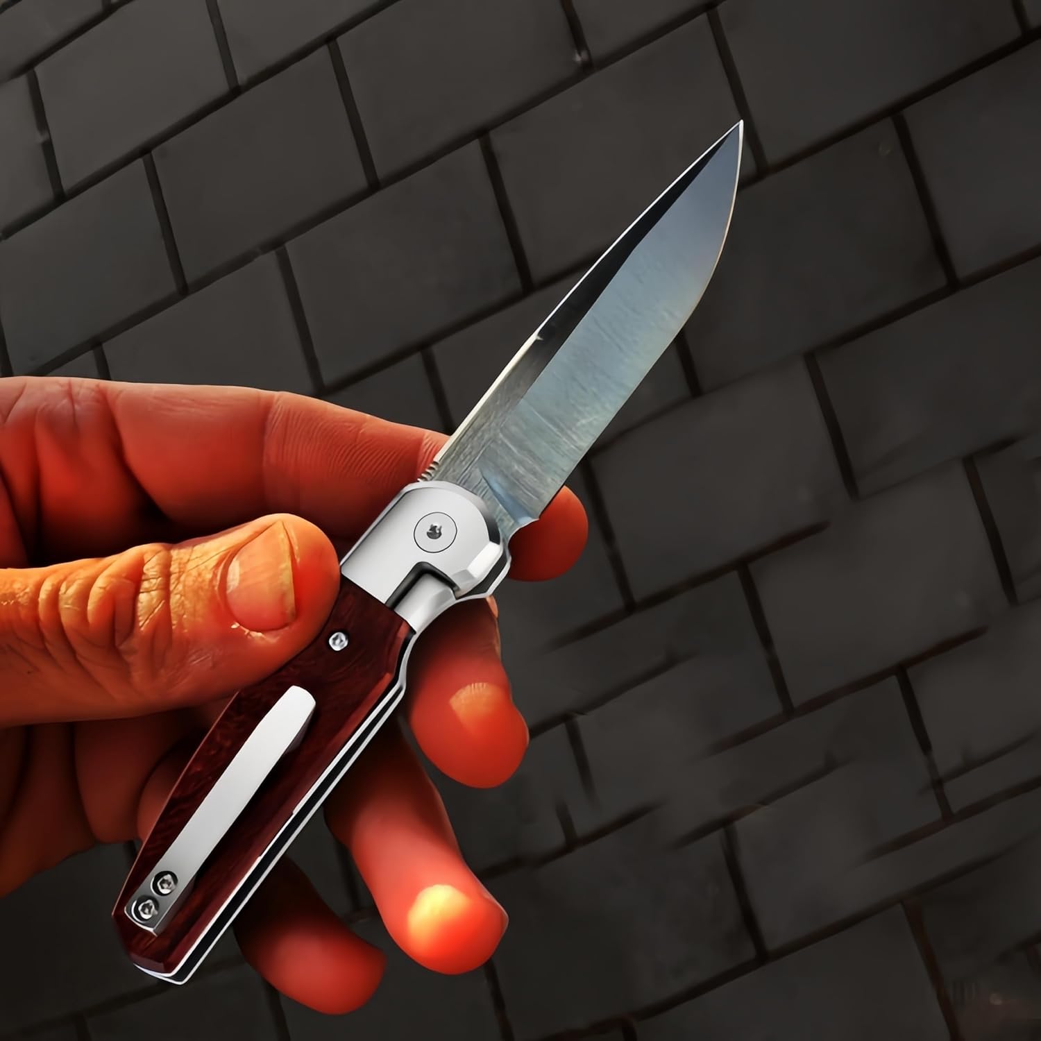 Small Folding Pocket Knife for Gift– Drop-Point Blade, Sturdy Wooden Handle with Non-Slip Grip, Deep Carry Pocket Clip – Ideal for Camping, Hunting, Hiking & EDC, Gift for Men,Women