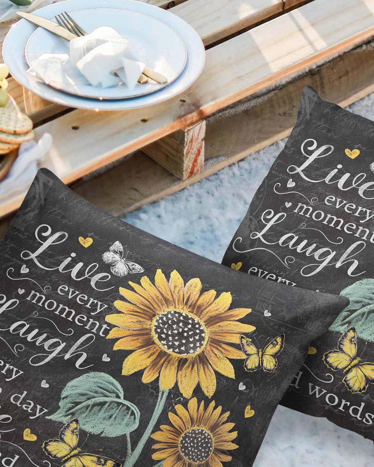 Outdoor Pillow Covers Waterproof Pillow Cases Protector Pastoral Sunflowers on Vintage Blackboard Pillowcase Pack of 2 Inspiring Quotes Throw Cushion Case for Pation Furniture,Couch,,20X20IN