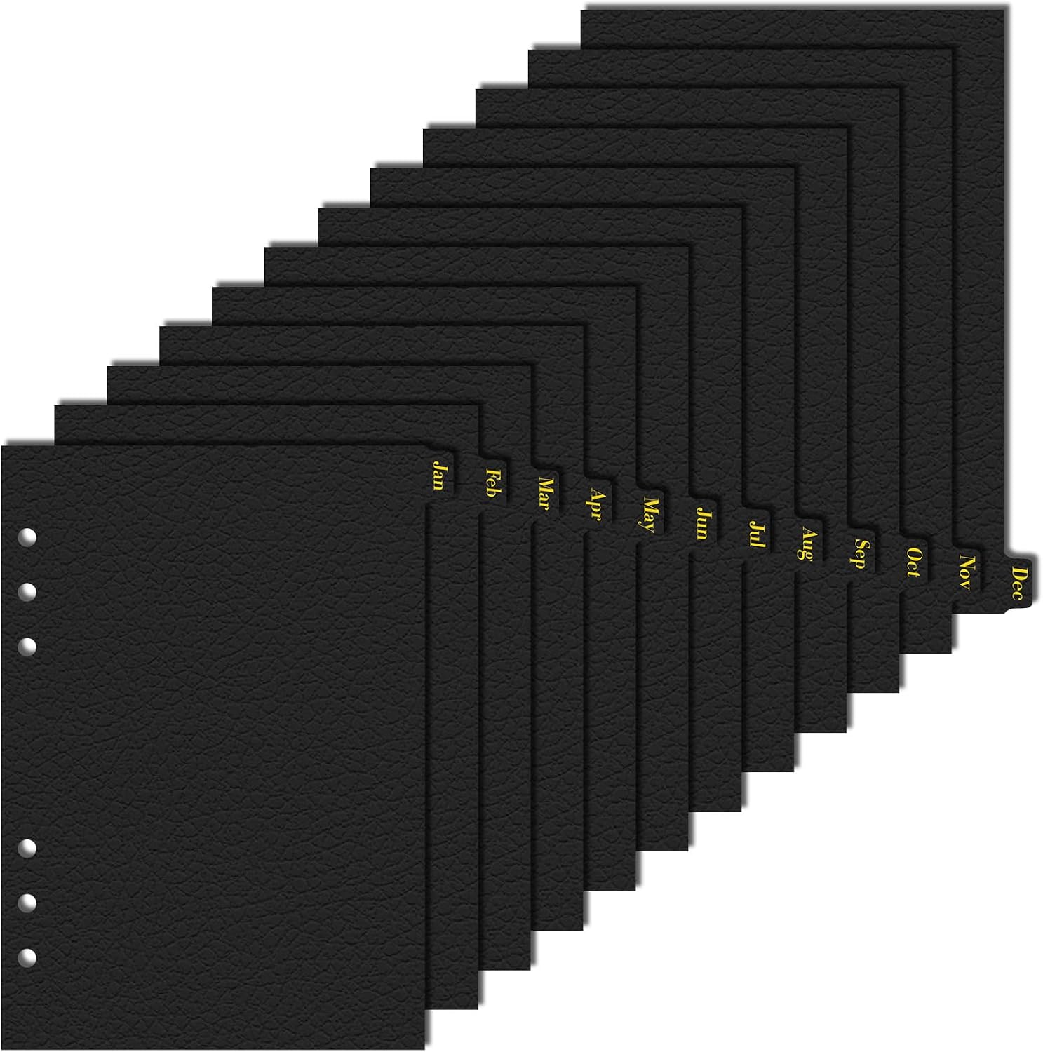 Koqye A5 Black Leather Textured Paper Card Dividers 12 Month Index Dividers