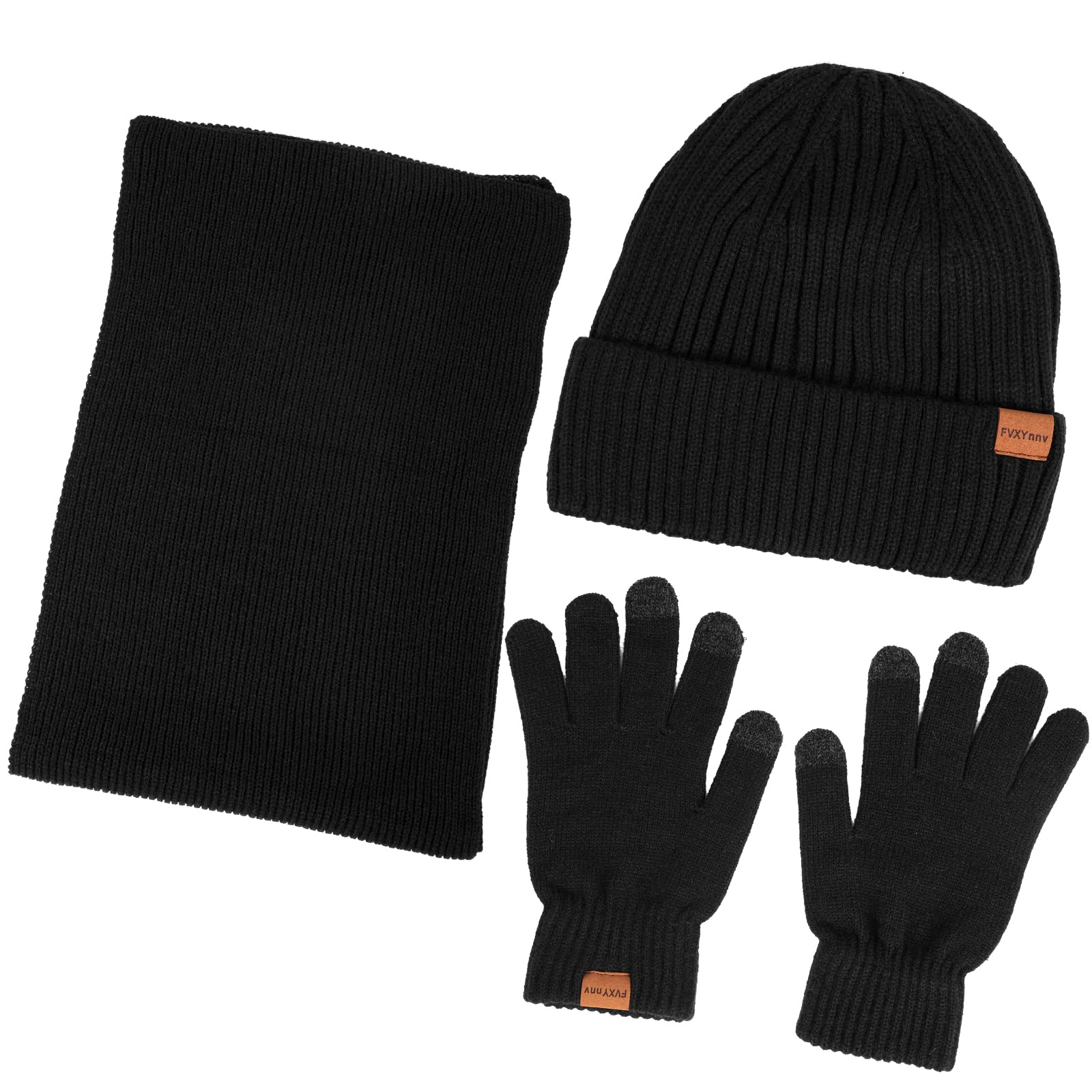 Ensemble Bonnet Écharpe Gants Femme Homme 3 en 1, Tricotés Ensemble d'hiver - Bonnet Hiver Chaud avec Doublure Polaire, Gants Écran Tactile, Echarpe Longue