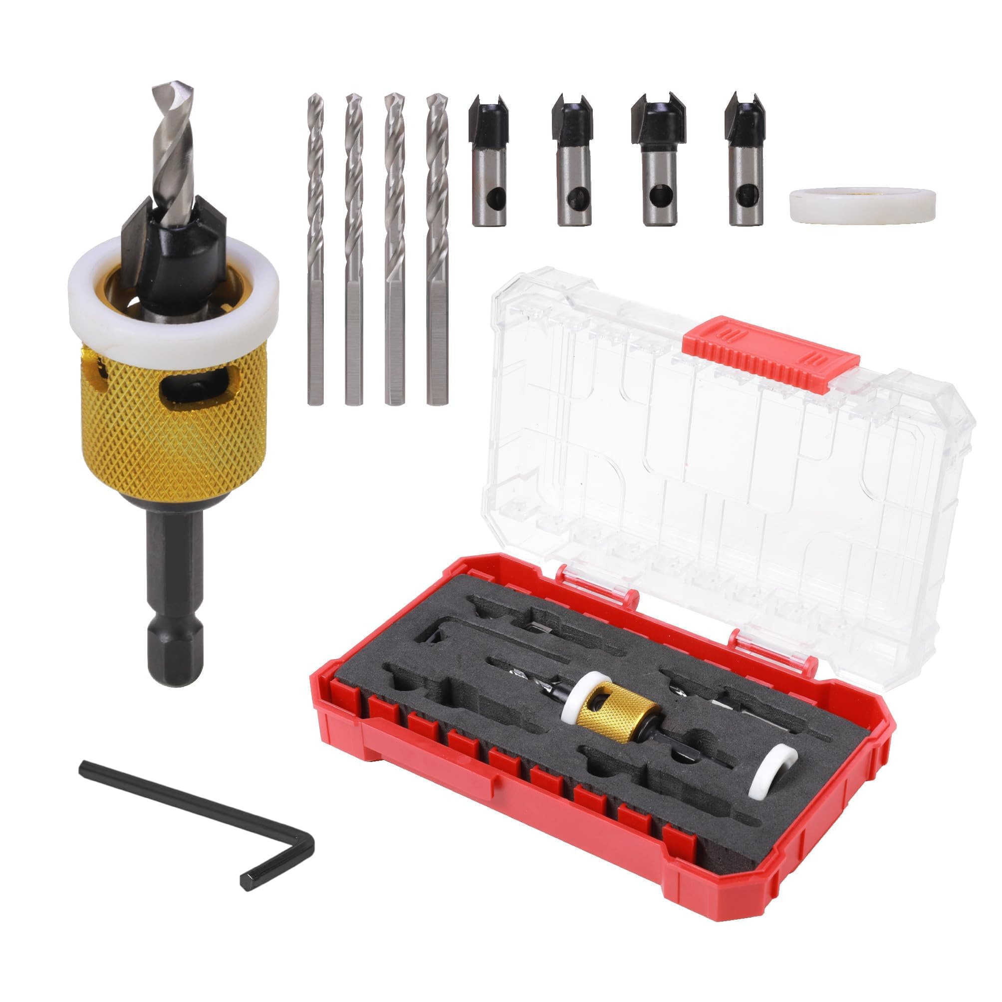 Carbide Tipped Countersink Drill Bit Set with Depth Stop, Hex Shank