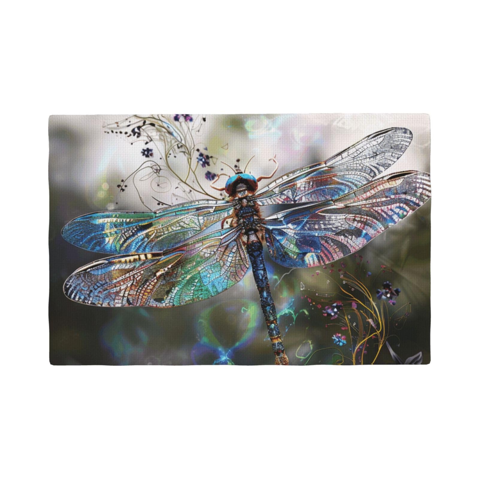 modern dragonfly Print Placemats Set, Heat Resistant Washable Placemat 12x18in Table Mats for Party Kitchen Dining Table Decoration Indoor Outdoor, Six Piece