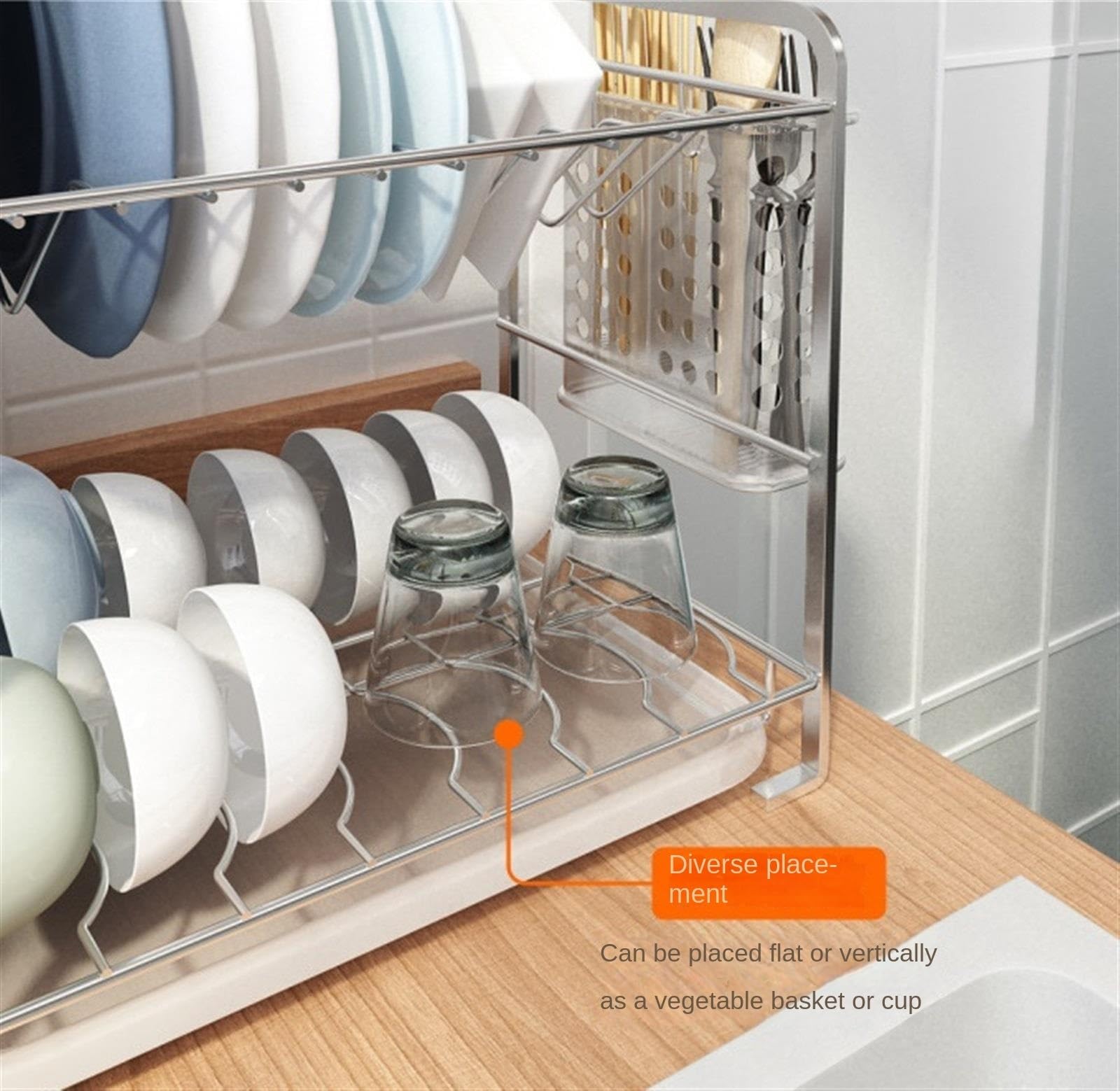 Escurreplatos Escurridor De Platos 2 Niveles para Encimera Cocina Acero Inoxidable para Organización Cocina