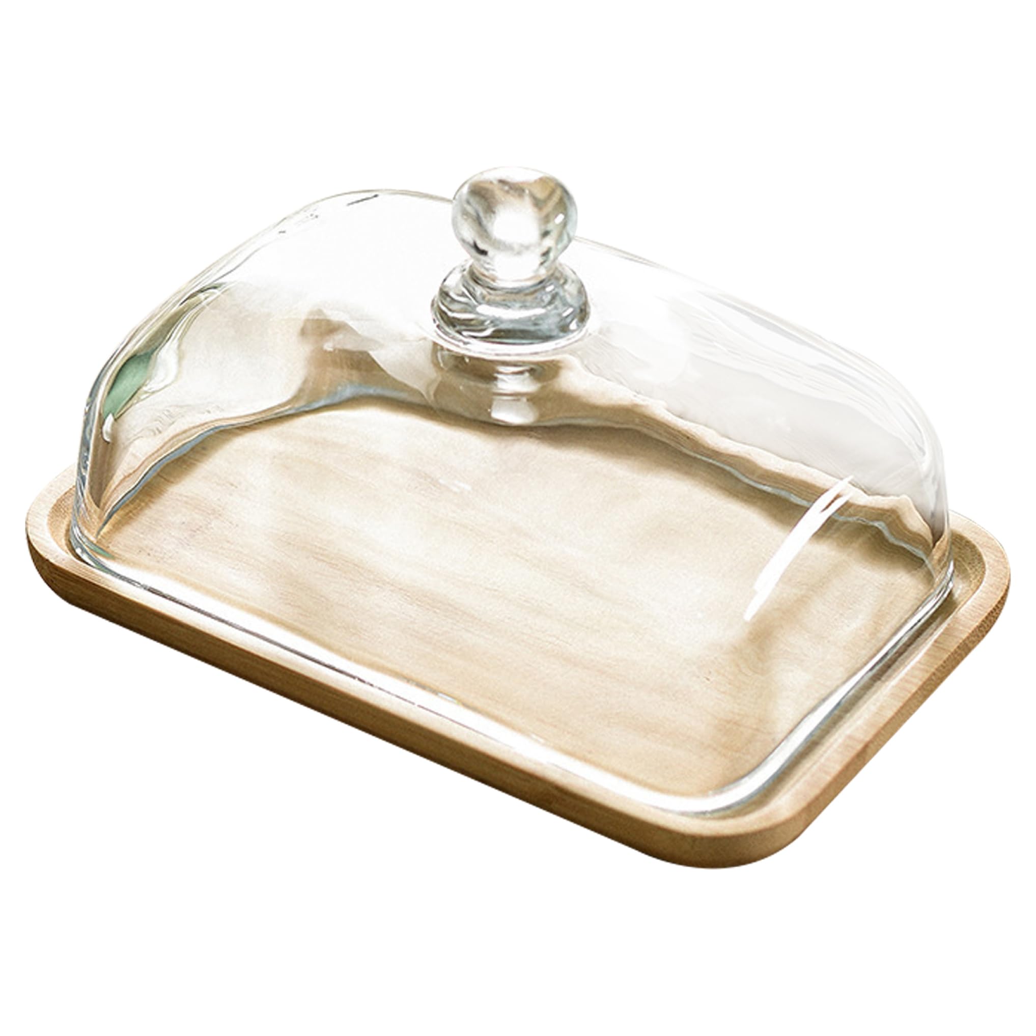 Ngbbby Glass Butter Dish with Lid 7x4in Multi-functional Clear Square with Bamboo Tray for Fridge