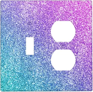 Decorative Outlet Covers Gillter Purple Pink Blue Gradient Sparkle 2 Gang Outlet Cover Wall Plate Single Toggle Duplex Light Switch Cover Plate Switch Plate Covers for Bedroom Home Decor