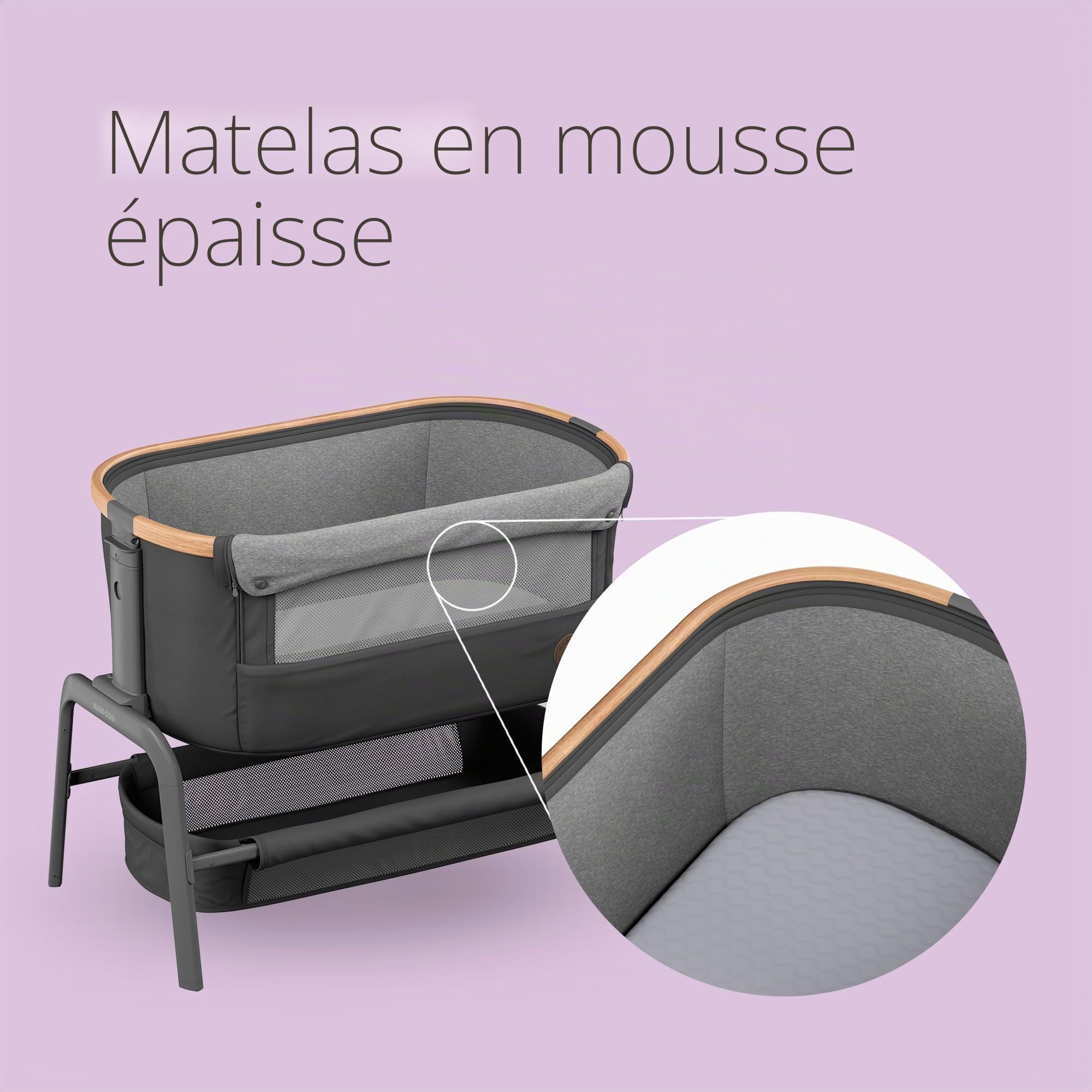Maxi-Cosi Iora Berceau pliable pour bébé de 0 à 6 mois, max 9 kg, 4 positions d'inclinaison et 5 hauteurs, glisse facile, matelas confortable, grand panier, facile à transporter, graphite essentiel