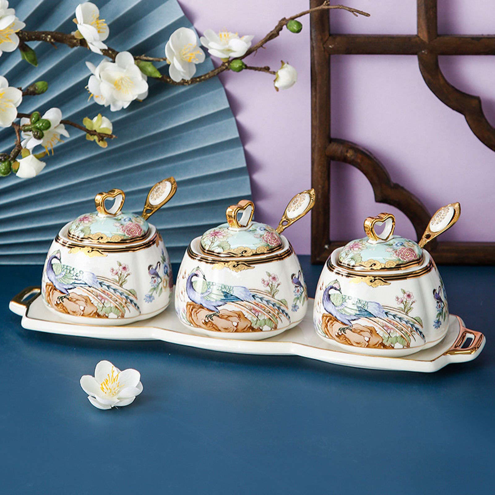 Szklane słoiki na przyprawy, zestaw porcelanowych słoików z poetyckim wystrojem, ręcznie robione ceramiczne słoiki na przyprawy z pokrywkami i łyżką(kolor jasny)