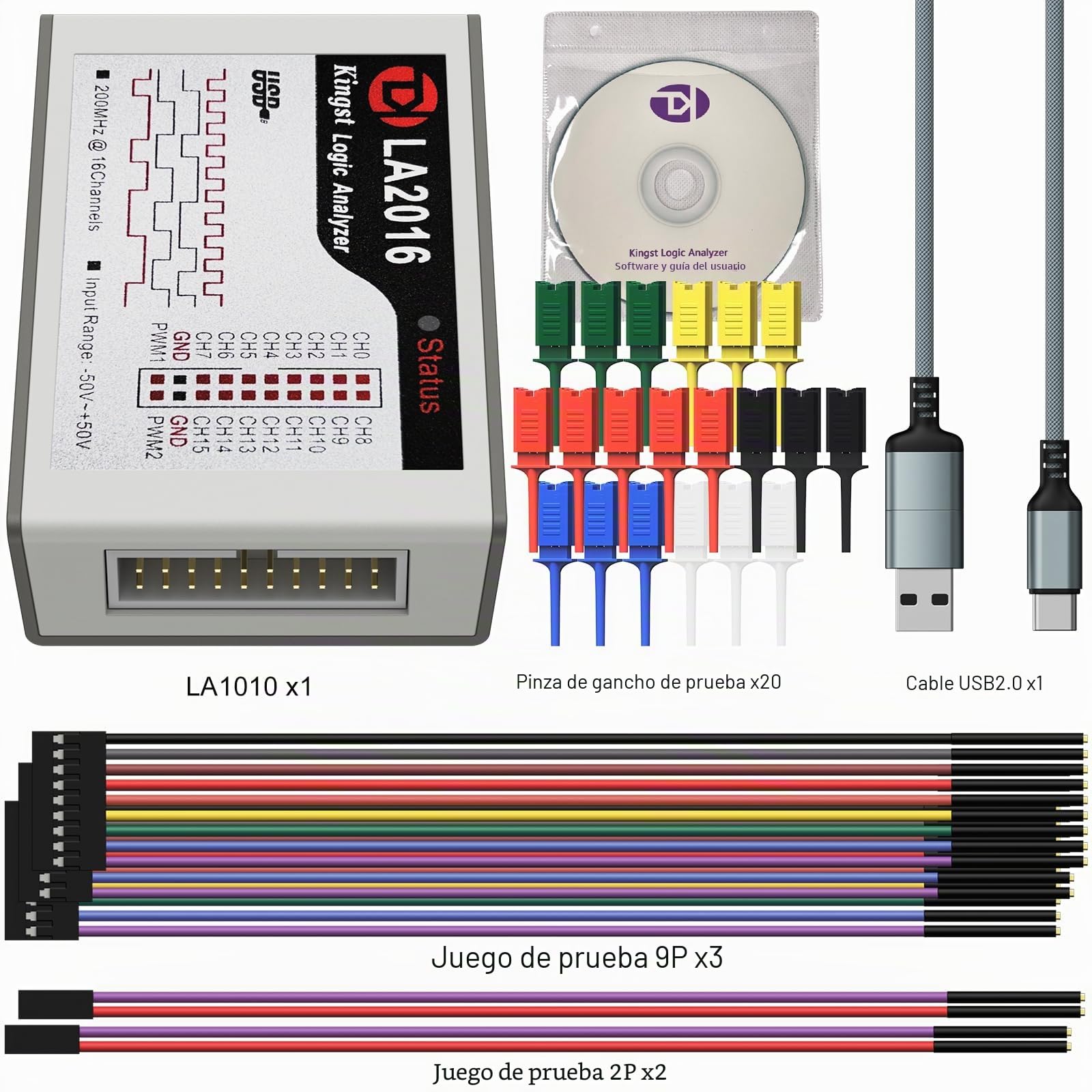 innomaker Analizador Lógico USB LA2016 16 Canales 200MHz 1G Memoria con Software PC en Inglés Portátil Alta Velocidad Soporta I2C SPI Can UART para Windows MacOS Linux