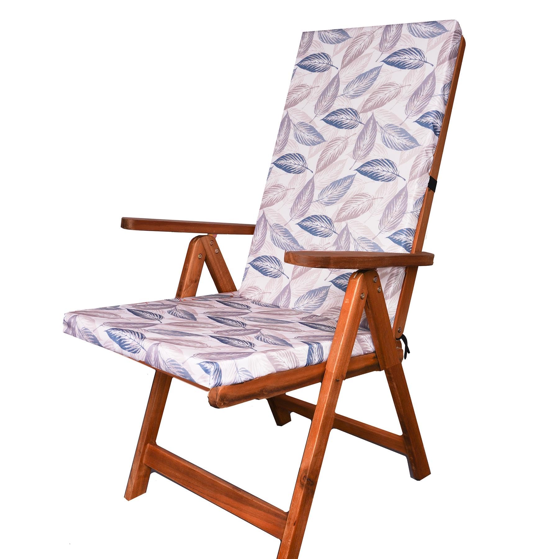 Waterproof High Back Garden Chair Cushions with Ties – Leafy01 Print | Outdoor Seat Pads 120 x 45 x 4cm - Outdoor Cushions for Garden Furniture, Recliners, Loungers – Removable Washable Cover