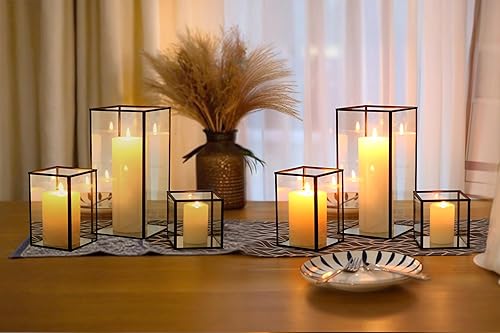 Miniatura 8 de Phosphor Portavelas grande Hurricane con velas sin llama y control remoto, juego de 3 portavelas de cristal negro para bodas, fiestas, vacaciones