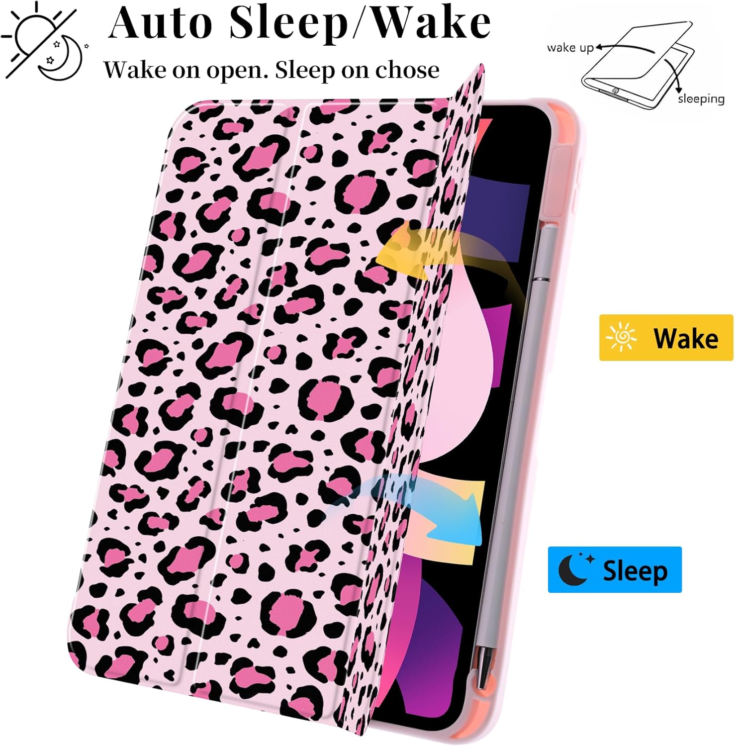 Cute Case for iPad (A16) 11th Gen 2025 11"/10th Gen 2022 10.9" Pink Leopard Cheetah Print Clear Hard Back Hybrid Case,with Pencil Holder Trifold Stand Slim Tablet Cover for Women