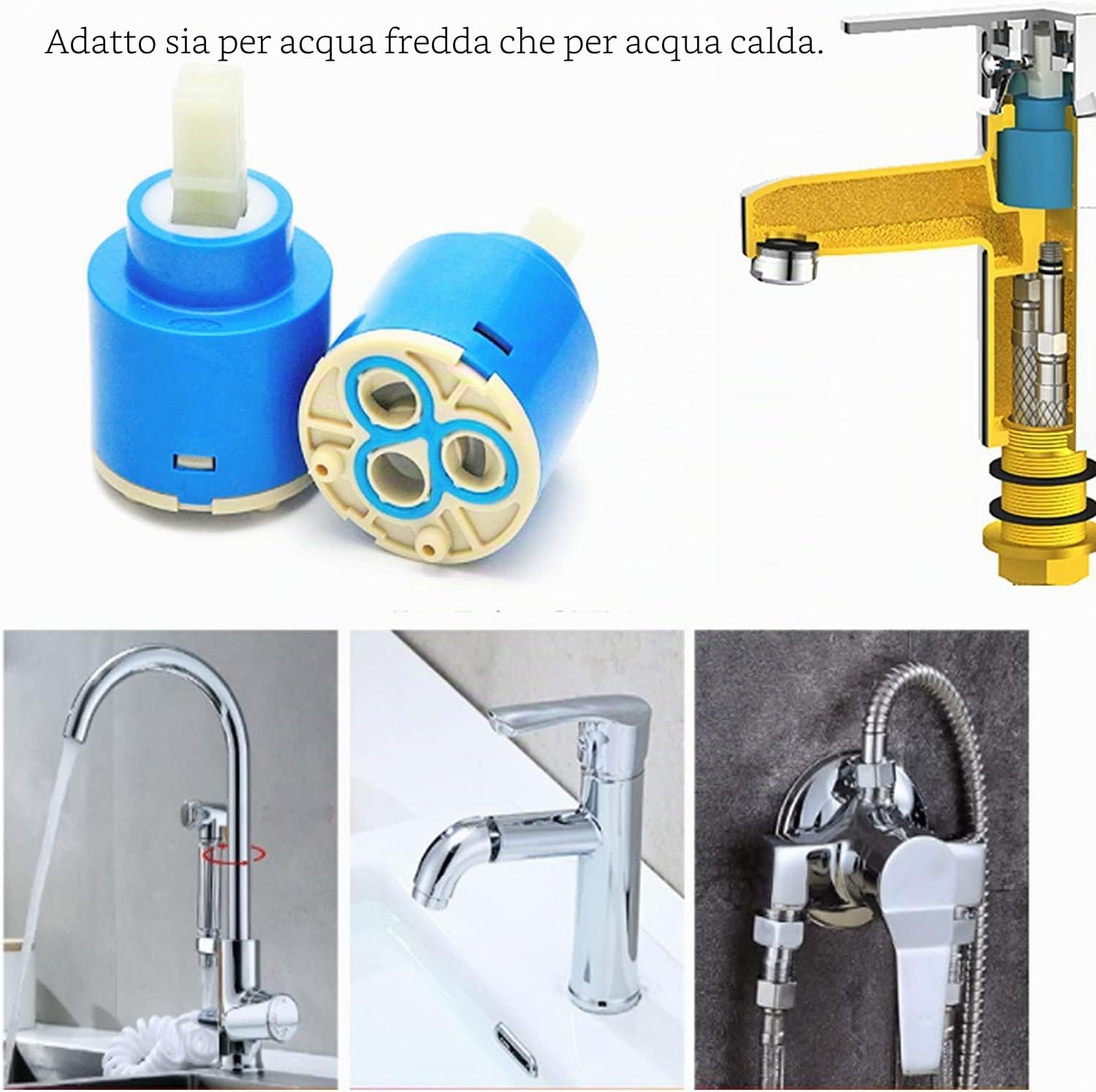 Cartuccia in Ceramica 35 mm per Rubinetto da Cucina Monocomando, Miscelatore, Lavabo e Doccia