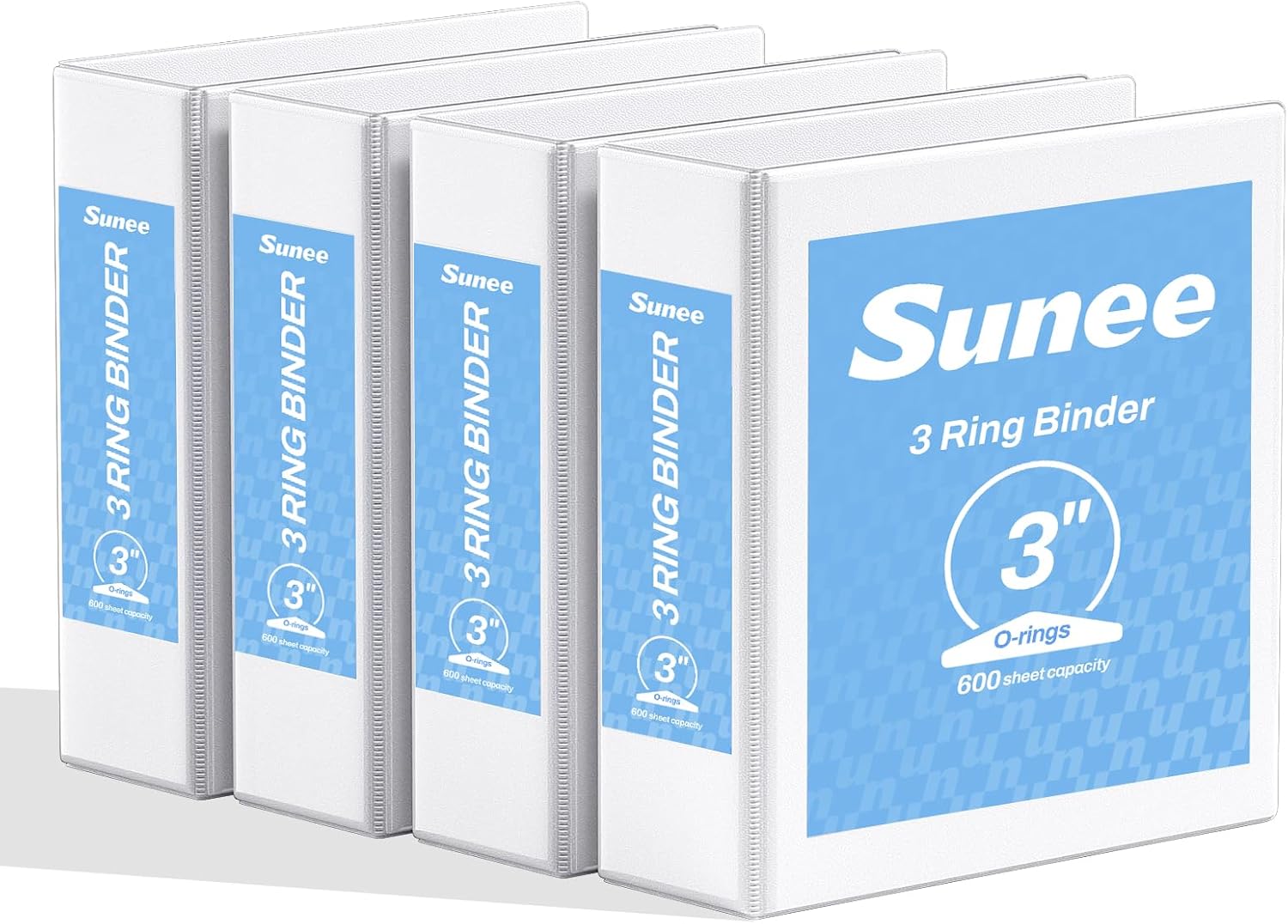 SUNEE 3 Inch Binders 3 Ring 4 Pack, 3" Large Classic 4-Color Binder Set (8.5x11 Inches) for Office, School or Home Supplies