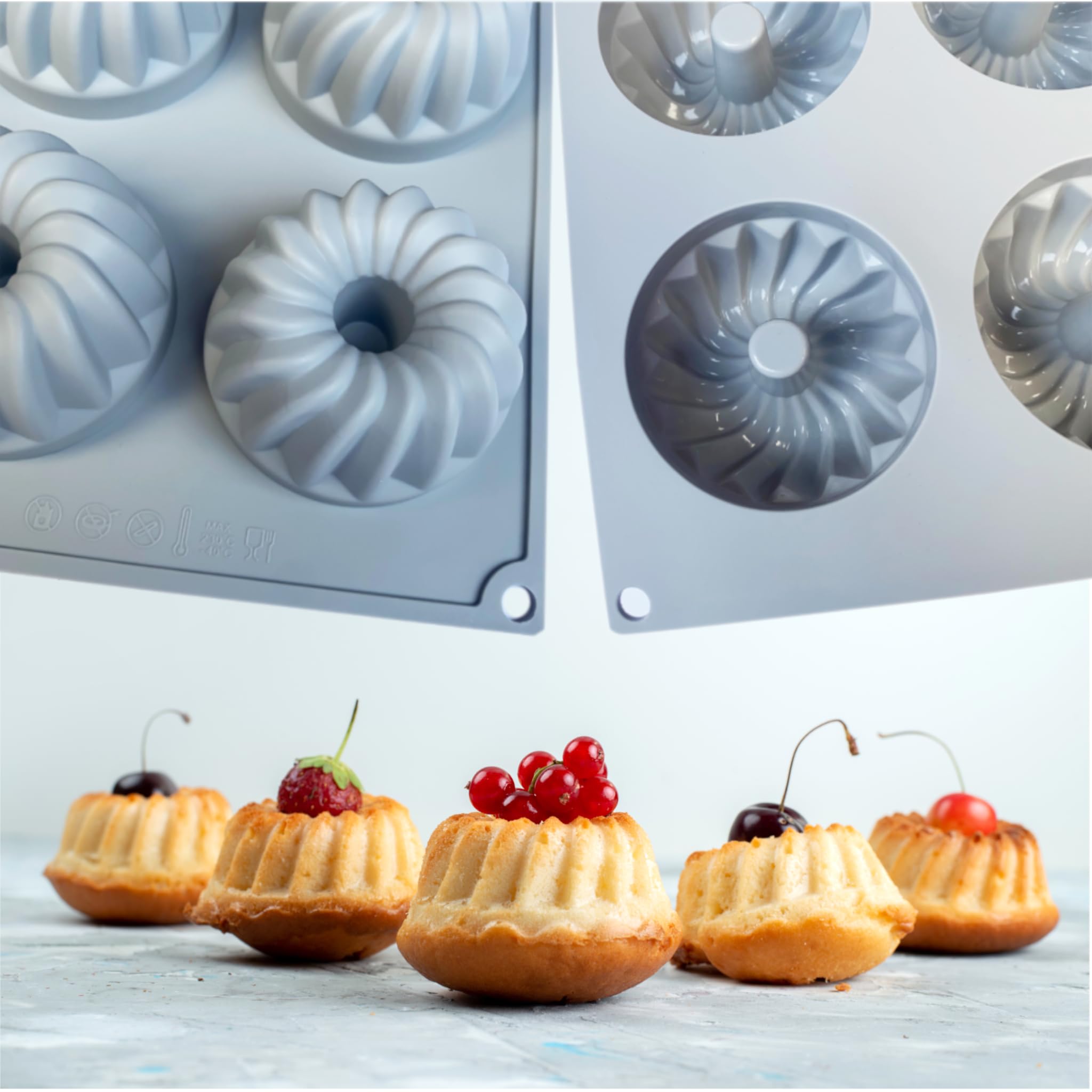 EliteHoff Mini Formy do Babeczek, Forma Silikonowa do Pieczenia Babki, Muffinek, Desery, Czekolada, Budyń, Galaretka, Bezpieczne dla Żywności, Wielokrotnego Użytku, 6 Gniazd, Szary