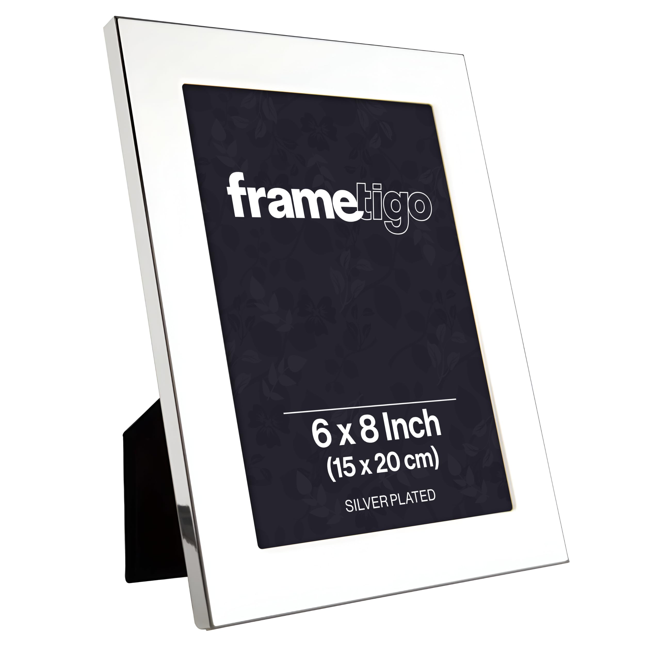 Frametigo Silver - Plated Broad Edge Photo Frame, 6"X8" (15X20cm) Photo Size - Velvet Frame Backing & Stand - Real Glass Window - Tarnish Resistant - Landscape Or Portrait Orientation