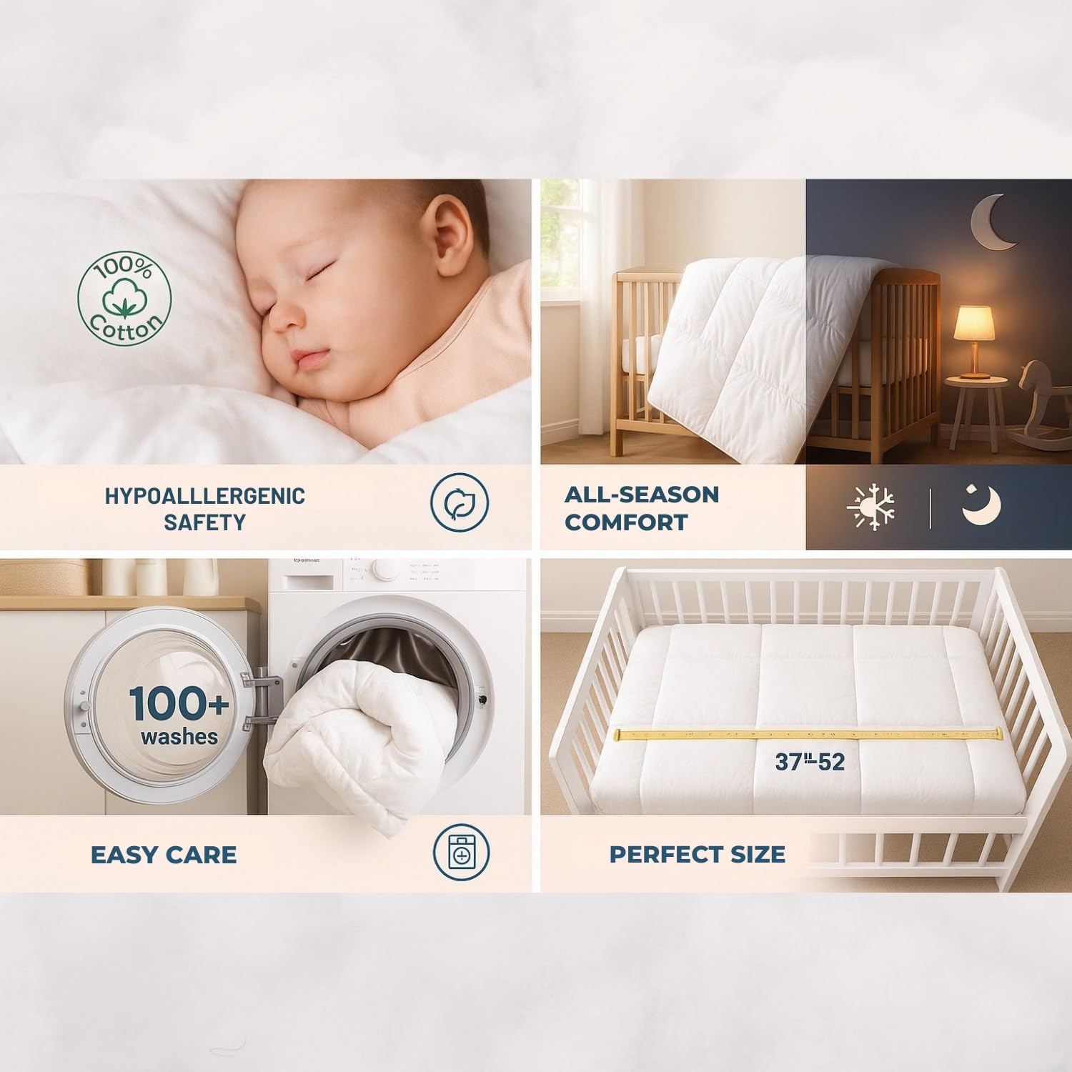 Circleshome - Edredón para cuna y cama, 100% algodón, hipoalergénico y transpirable (37 x 52), color blanco