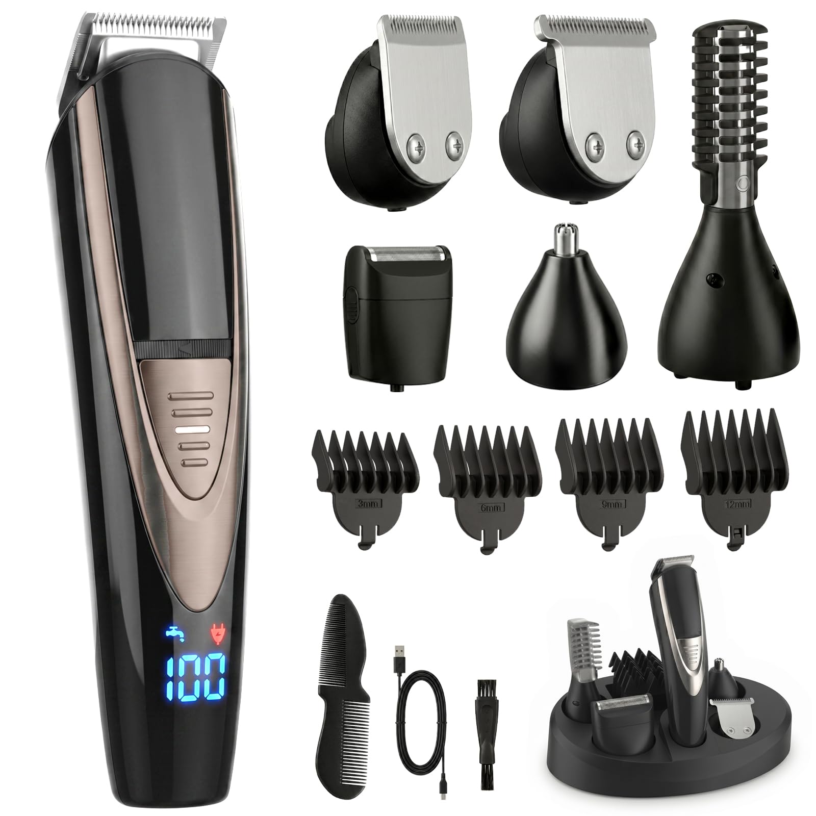WAIKIL Beard Trimmer for Men, 5-in-1 Cordless Grooming Kit with Stand