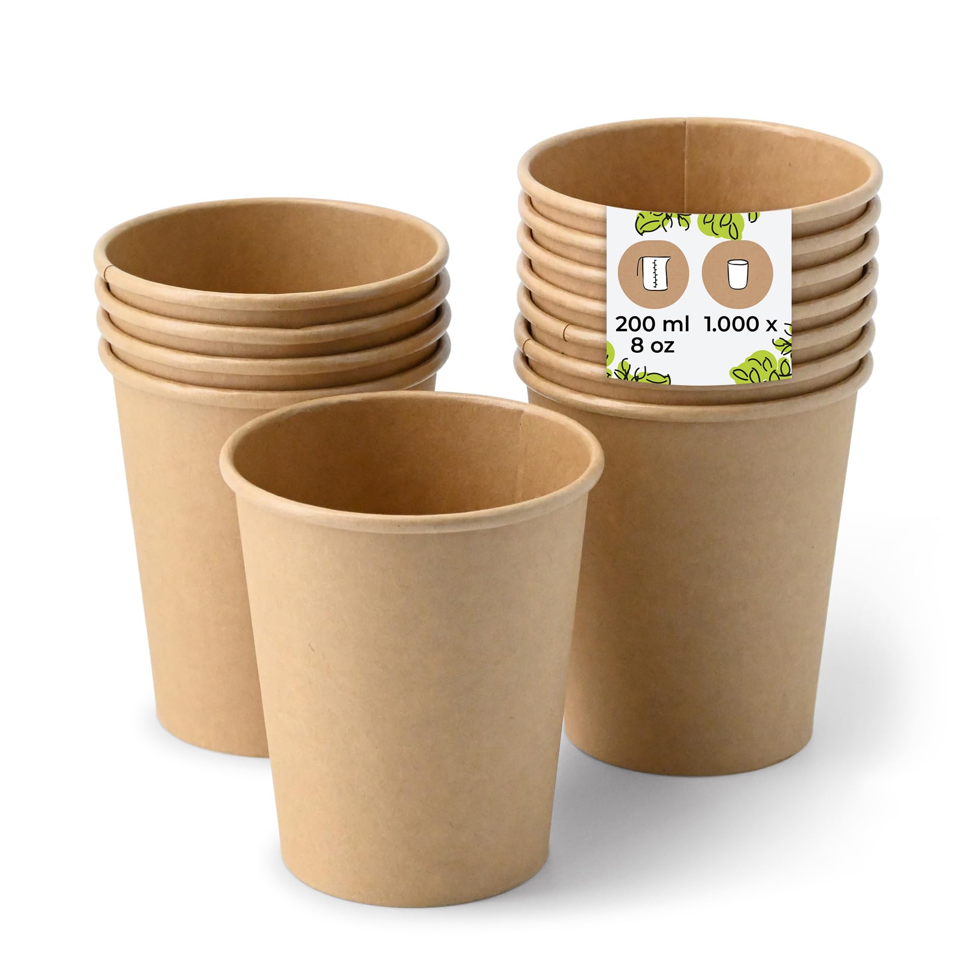 BIOZOYG 1000x vasos desechables 200 ml / 8 oz, Ø 80 mm marrón - vasos cafe sin plástico y con materiales sostenibles - vasos cafe desechables