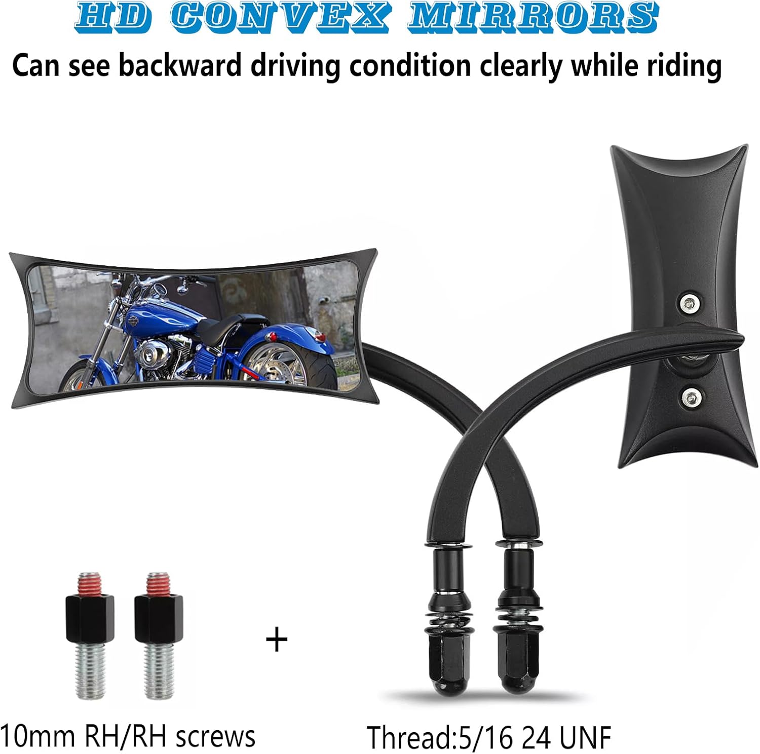 10MM Handlebar Mount Mirrors,Left & Right Side Long Stem Rearview mirrors for 1982-2024 Harley Models,for CVO Dyna Electra Glide Road Glide Road King Softail Street Glide Sportster 1200 883