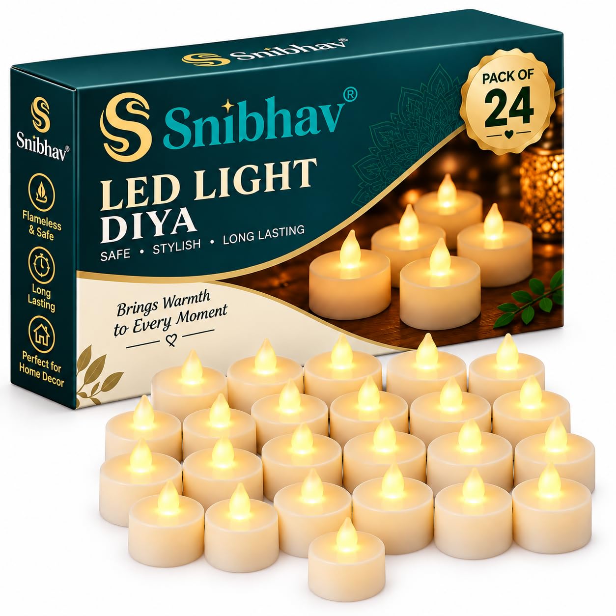 LED Tea Lights - Warm White Set of 12 -14