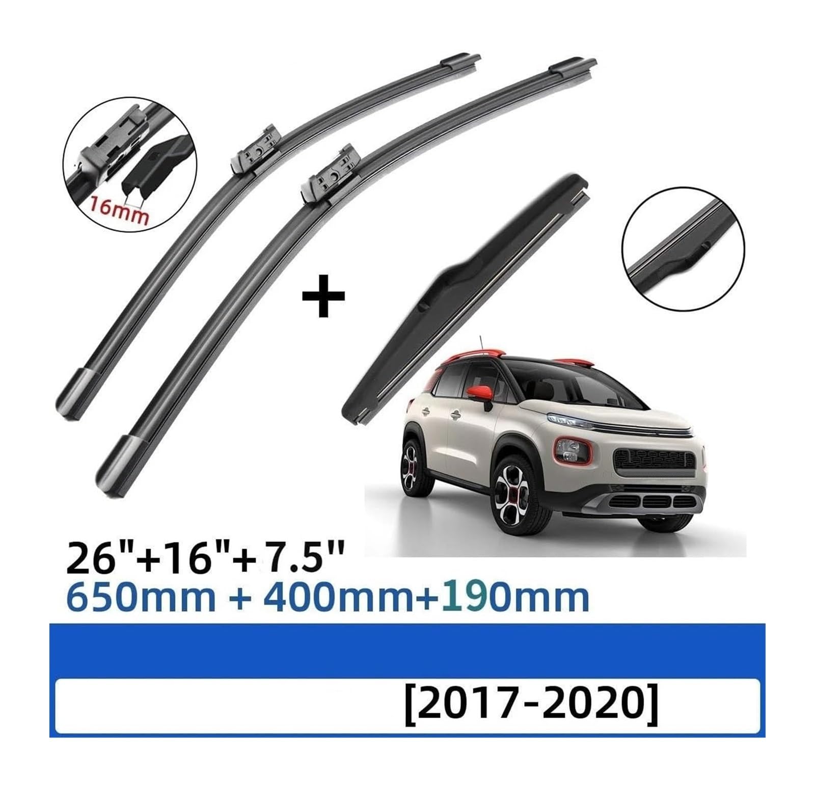 tergicristallo per C3 per Aircross 2017 2018 2019 2020 26 "+ 16" + 8 "Anteriore Spazzole Tergicristallo Spazzole Spazzole Tergicristallo Auto Posteriori