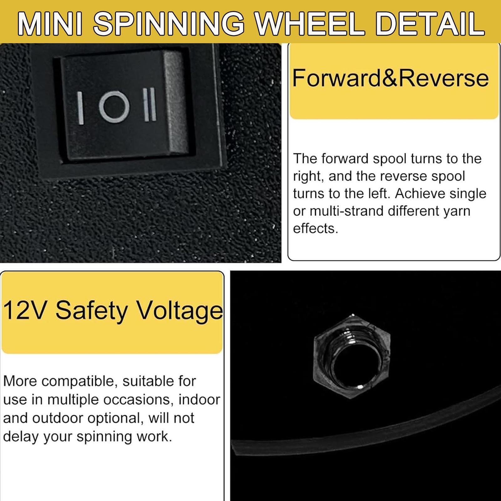 Elektrisches Mini-Spinnrad | Tragbarer Wollspinner 12 V | 800 U/Min HöChstgeschwindigkeit | Automatische Garnwickelmaschine FüR Heimarbeiten | Kompatibel Mit Hundehaar/Baumwolle/Wolle,Black