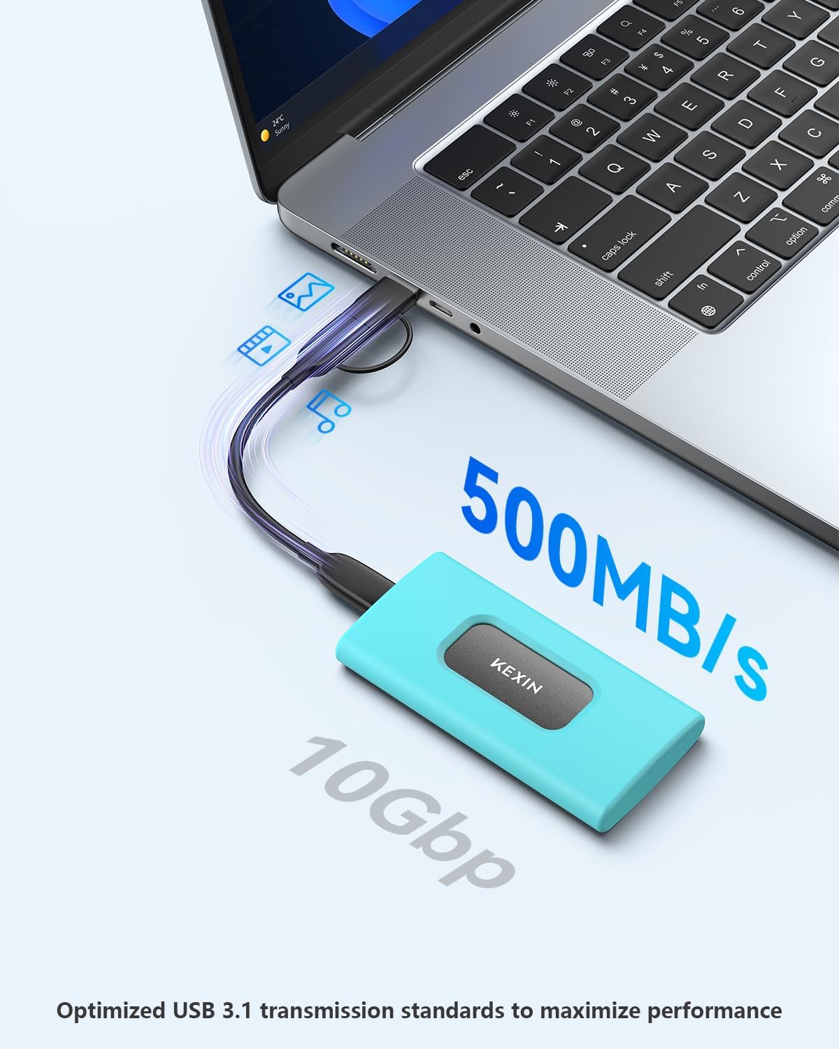 KEXIN 256GB External SSD Hard Drive USB 3.1 Type-c Portable Solid State Drive 256G, up to 500MB/s for PC Mac Android Game Console